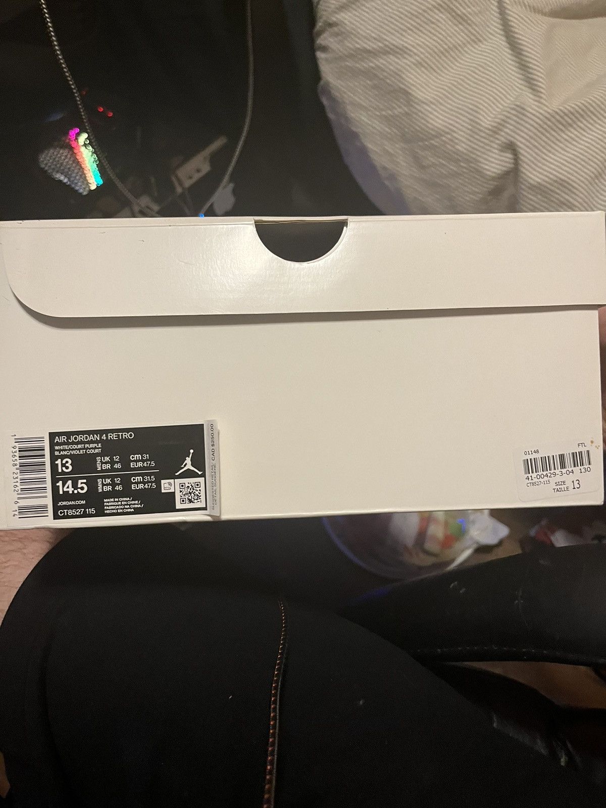 image of Jordan Brand 4 Metalic Purple Shoes in White, Men's (Size 13)