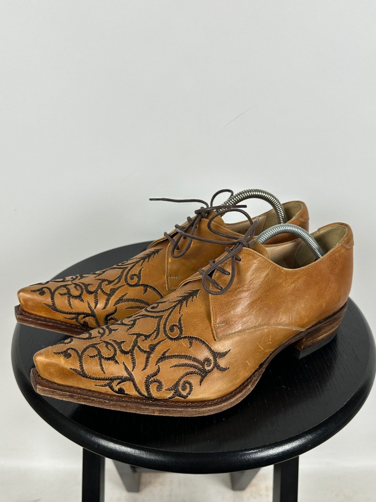 Sendra 7650 Sendra Brown Leather Embroidered Western Derby Shoes Size US 7 / EU 40 - 2 Thumbnail