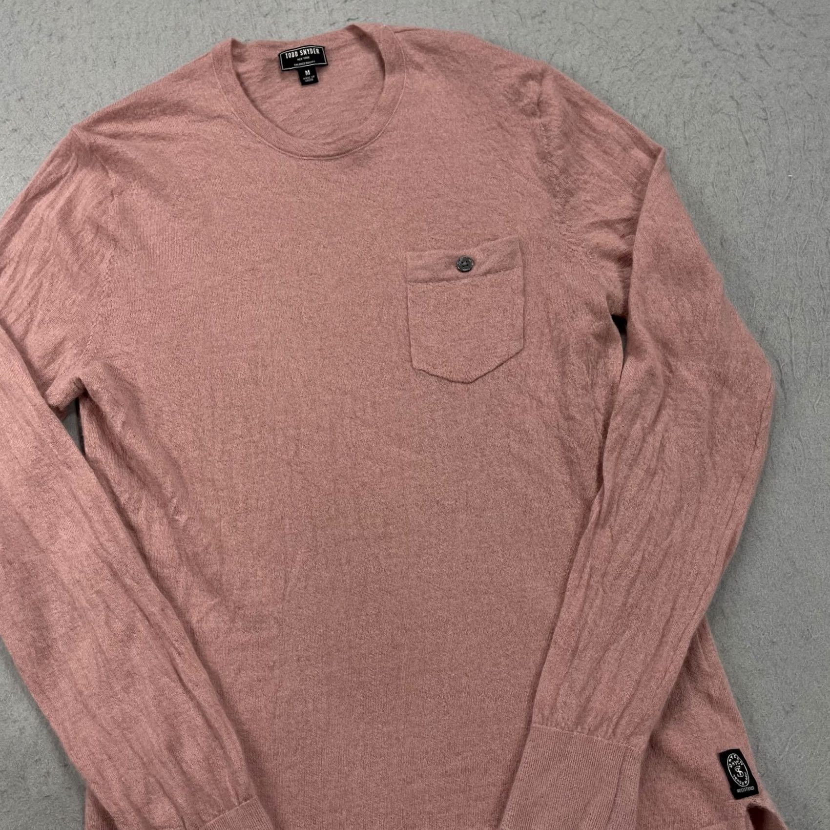 Todd Snyder VINTAGE Todd Snyder Sweater Mens Medium Pink 100% Cashmere Crewneck Pocket Long Sleeve Size US M / EU 48-50 / 2 - 3 Thumbnail