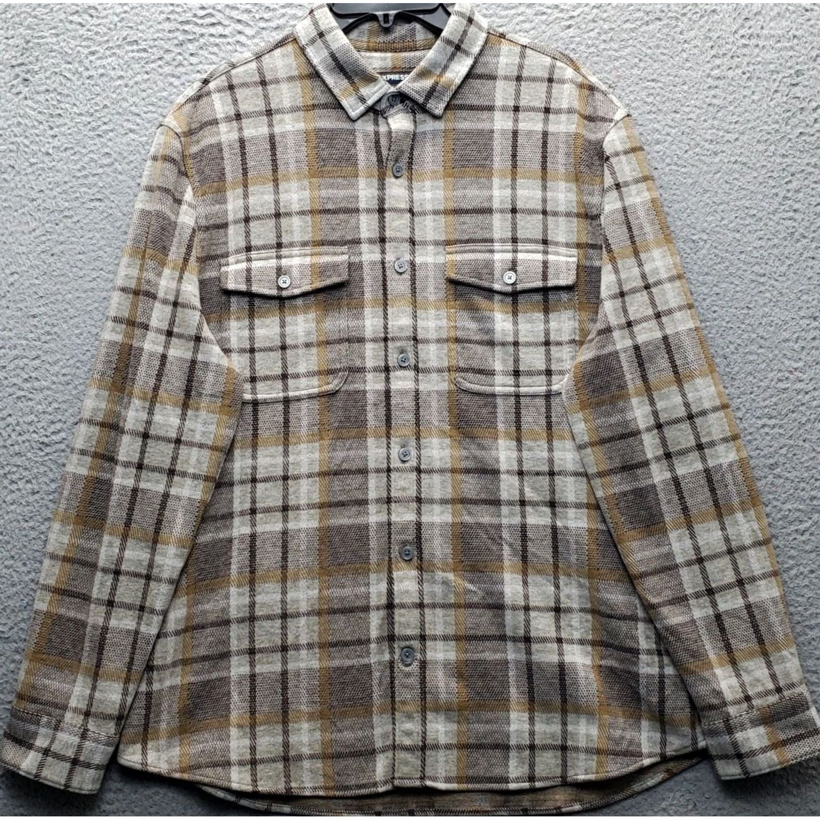 Express Express Flannel Shacket Mens L Multi Plaid Chest Pocket Button Up Size US L / EU 52-54 / 3 - 2 Thumbnail