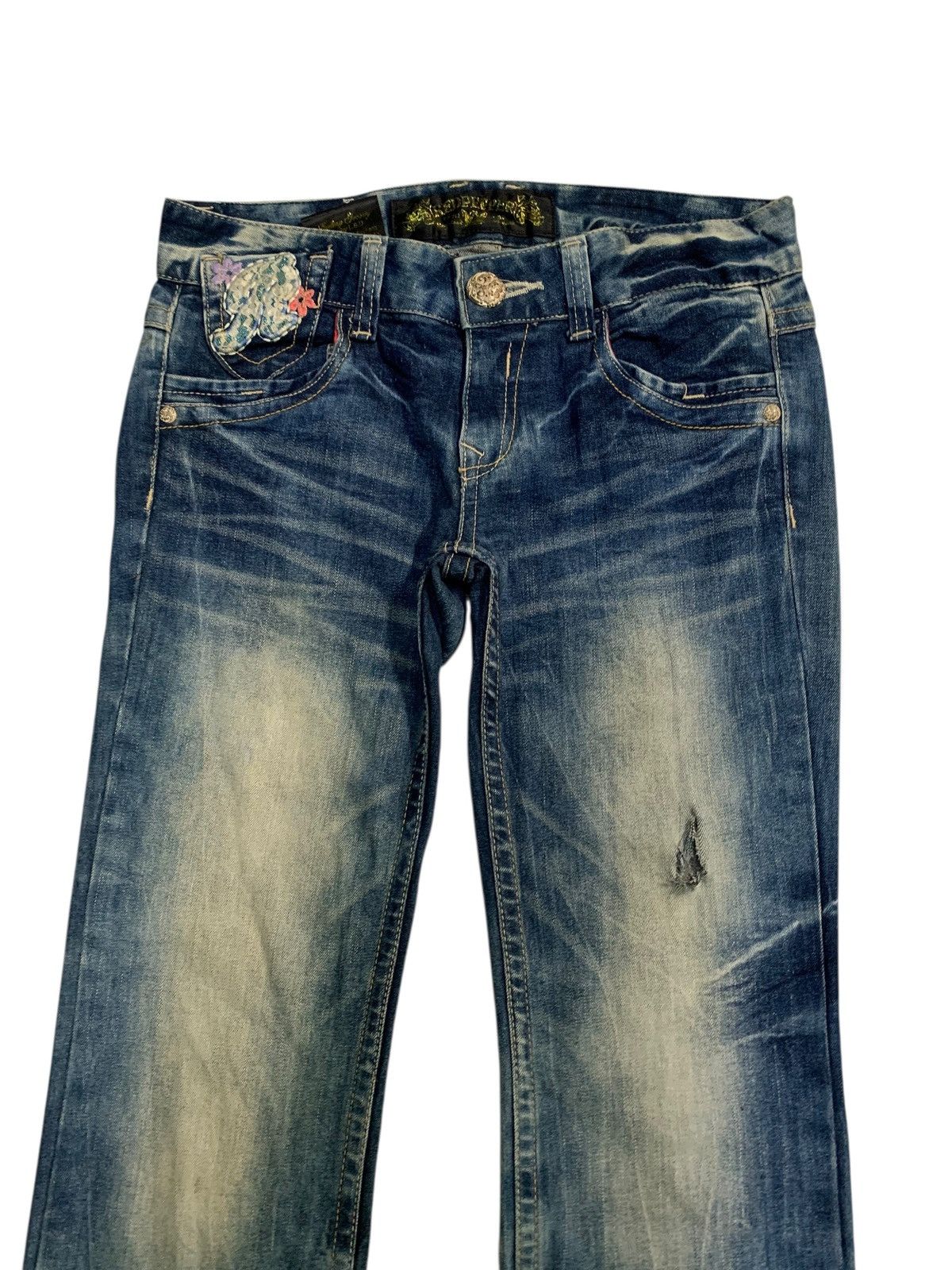 If Six Was Nine Flare Red papper Japanese Punk Skull Distressed Denim Size US 31 - 5 Thumbnail
