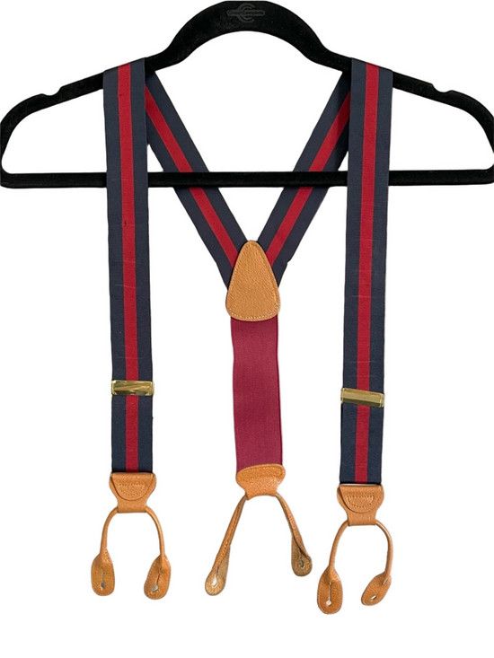 Vintage Vintage Blue / Red Braces Button Suspenders - One Size Size ONE SIZE - 2 Thumbnail