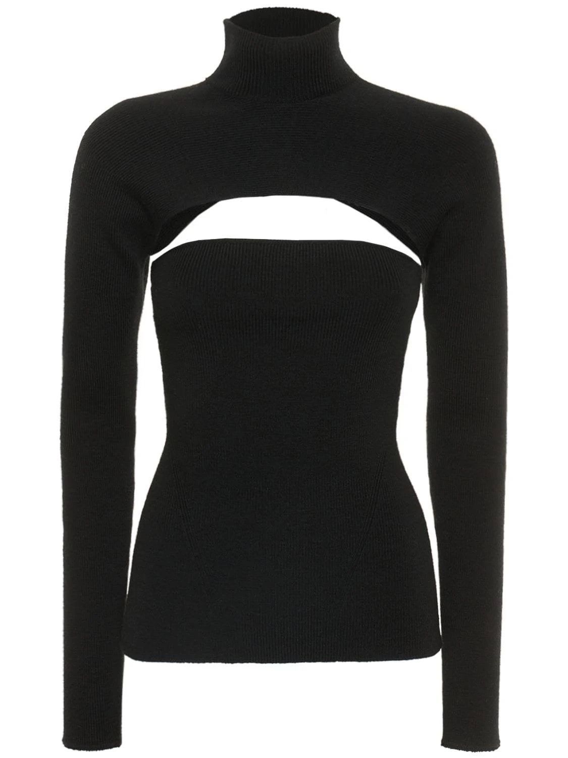 Tom Ford o1loc1c0924 MAK1157 Two-piece Turtleneck Knitted Top Black Size S / US 4 / IT 40 - 1 Thumbnail