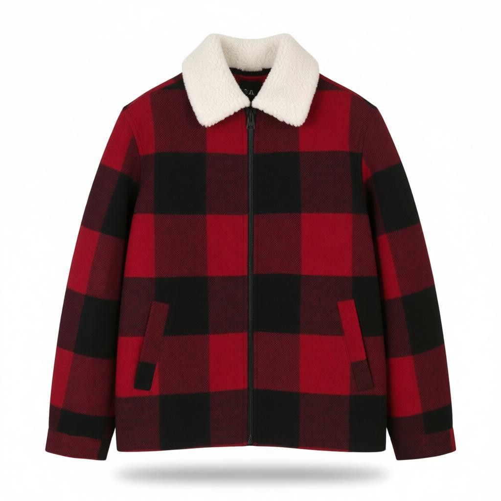 Other RON CHECK S Red Wool Blend Plaid Sherpa Neck 88043 Size US S / EU 44-46 / 1 - 1 Thumbnail