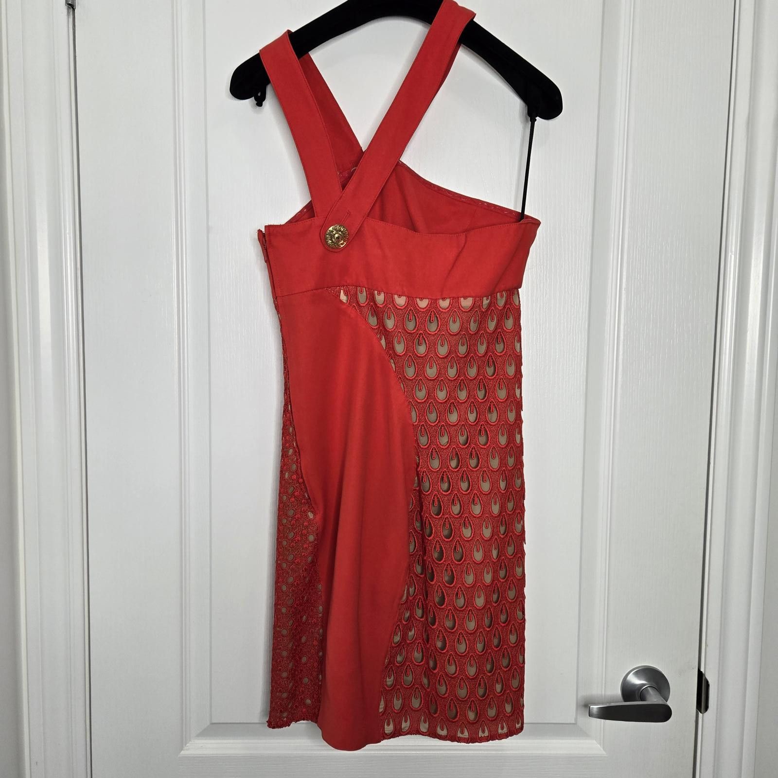 Other Versace for H&M Dress Red Silk Cocktail Mini Fitted Eyelet Size M / US 6-8 / IT 42-44 - 4 Thumbnail