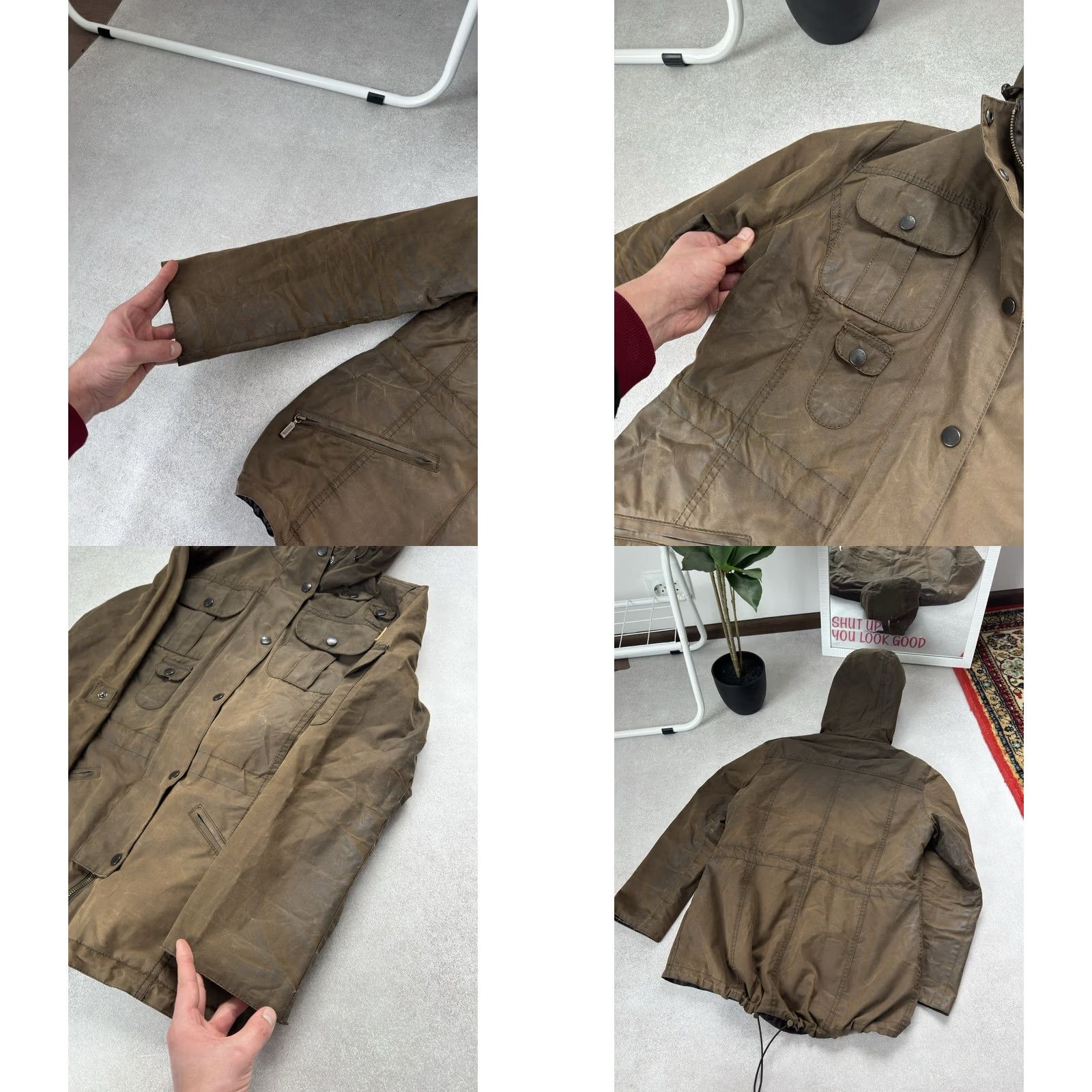 Barbour VINTAGE Barbour Jacket Parka Wax Cotton Brown Women's Coat Hooded Size UK 12 US 8 M Brown 90s Retro Vintage Barbour Clothes Womens Parka Jacket Size M / US 6-8 / IT 42-44 - 8 Thumbnail