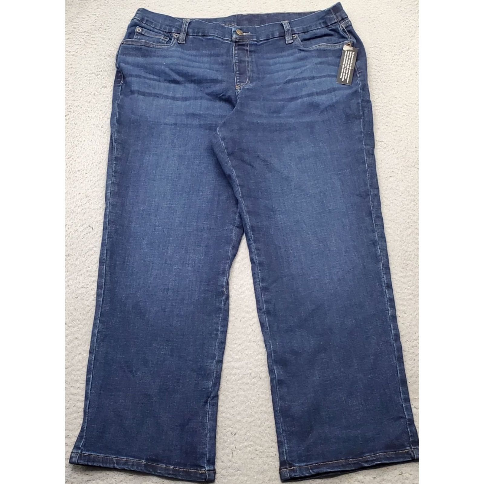 Denime D&Co. Jeans Womens Petite 16P Blue Denim Dark Wash Whiskered Comfort Straight Leg Jeans Size 38" / US 16 / IT 52 - 2 Thumbnail