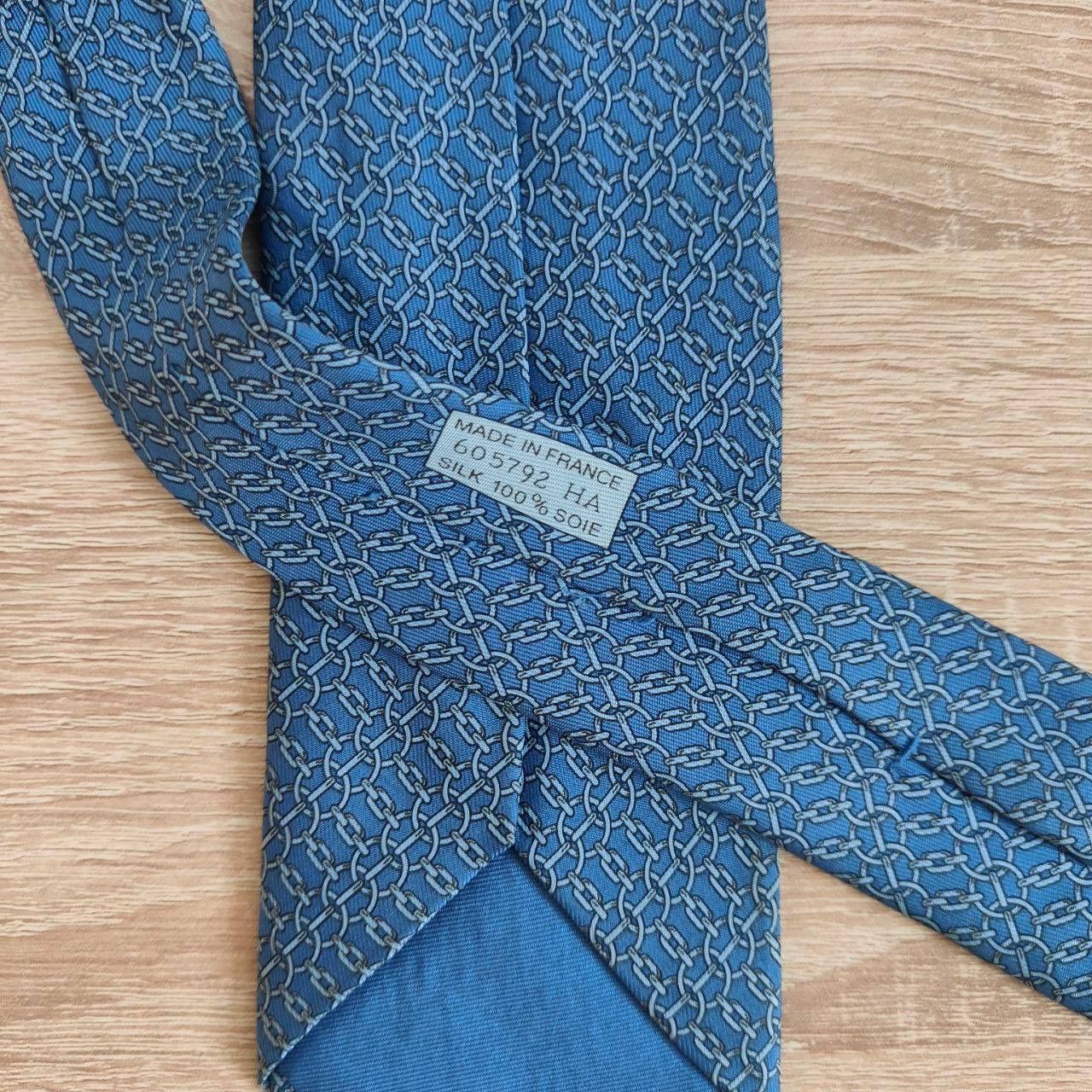 Hermes Hermes Paris Silk Tie 605792 HA Chain Blue Size ONE SIZE - 4 Thumbnail