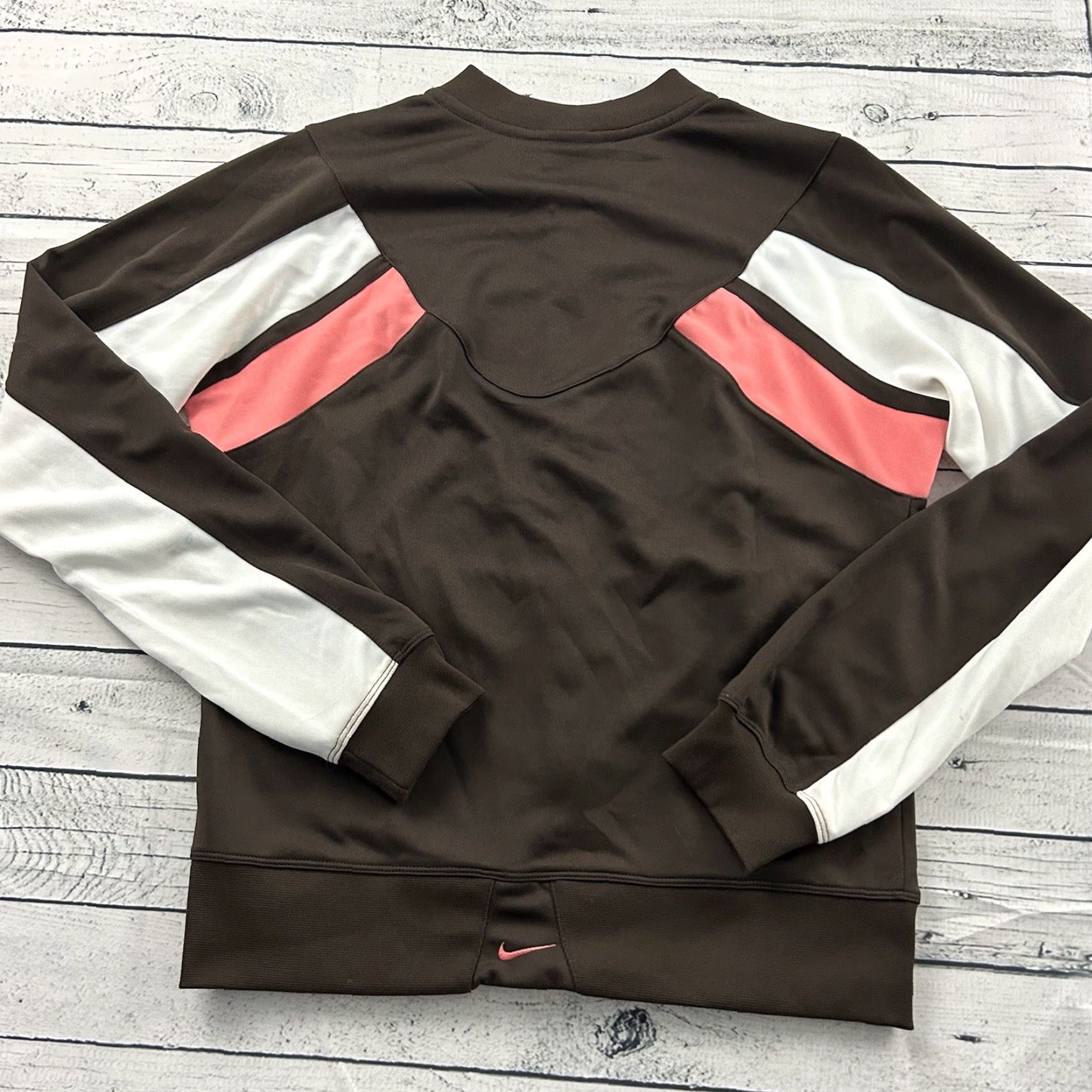 Nike VINTAGE Nike Full Zip Track Jacket Women's L Brown Pink White Track Jacket Full Zip Nike Womens L Pink Brown White Size L / US 10 / IT 46 - 8 Thumbnail