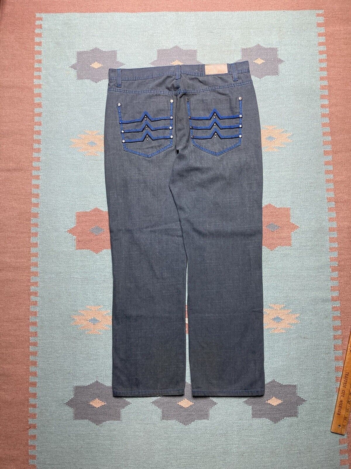 y2k baggy jeans embroidered cyber goth skate grunge 38x32