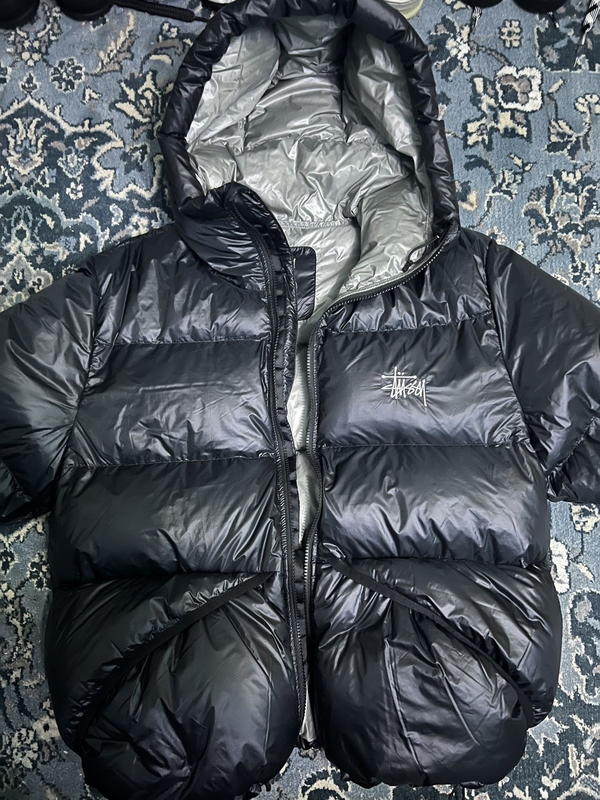 image of Stussy Micro Ripstop Down Parka in Black, Men's (Size Small)