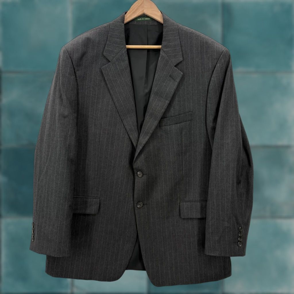 Ralph Lauren VINTAGE Lauren Ralph Lauren Blazer Mens 46R Gray Pinstripe Wool Sport Coat Jacket Size 46R - 1 Thumbnail