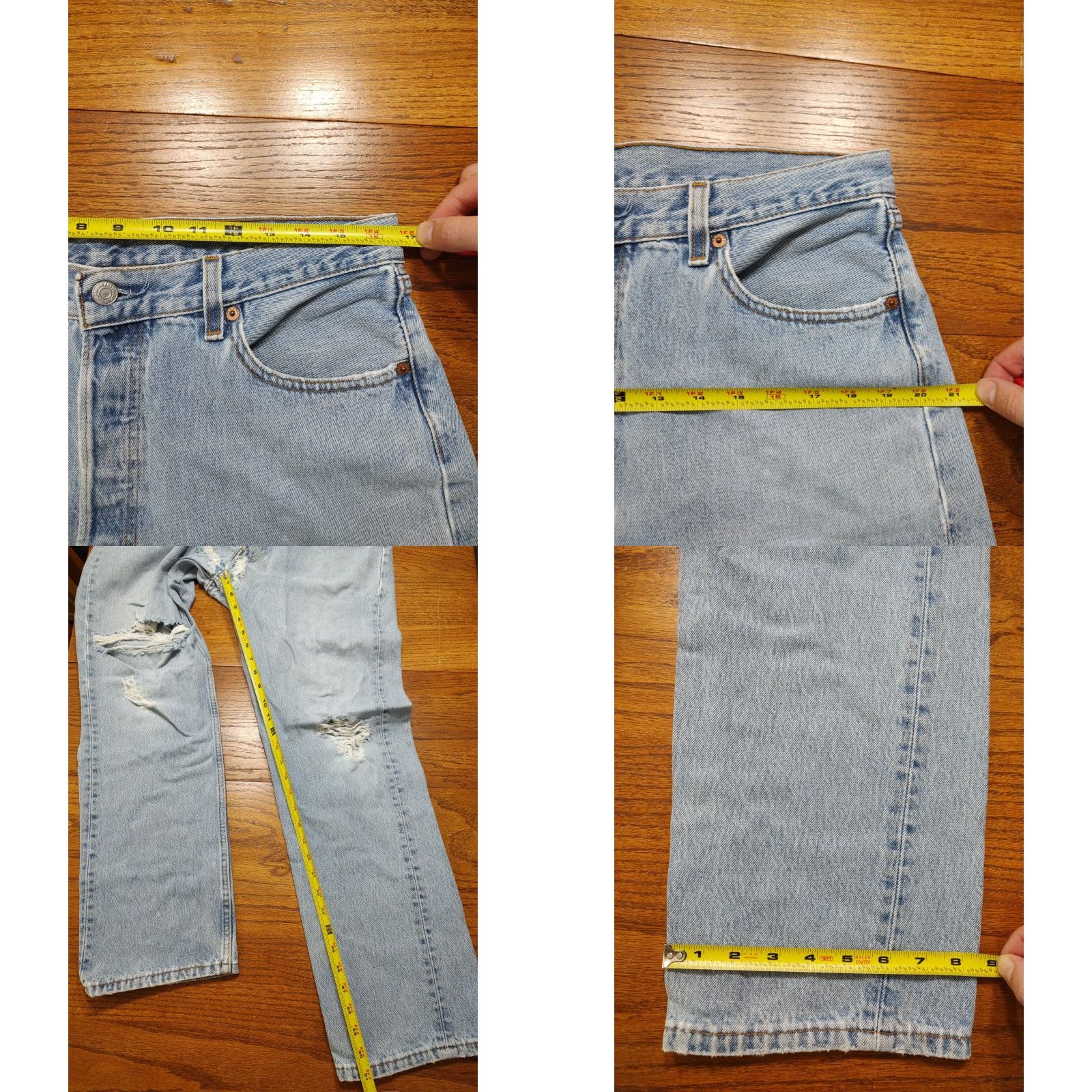 Levi's VINTAGE Levi's 501 Jeans Men 33x31 Blue USA 90s Thrashed Destroyed Straight 5-Pocket Button Closure Denim Cotton Classical Mens Size US 33 - 10 Thumbnail