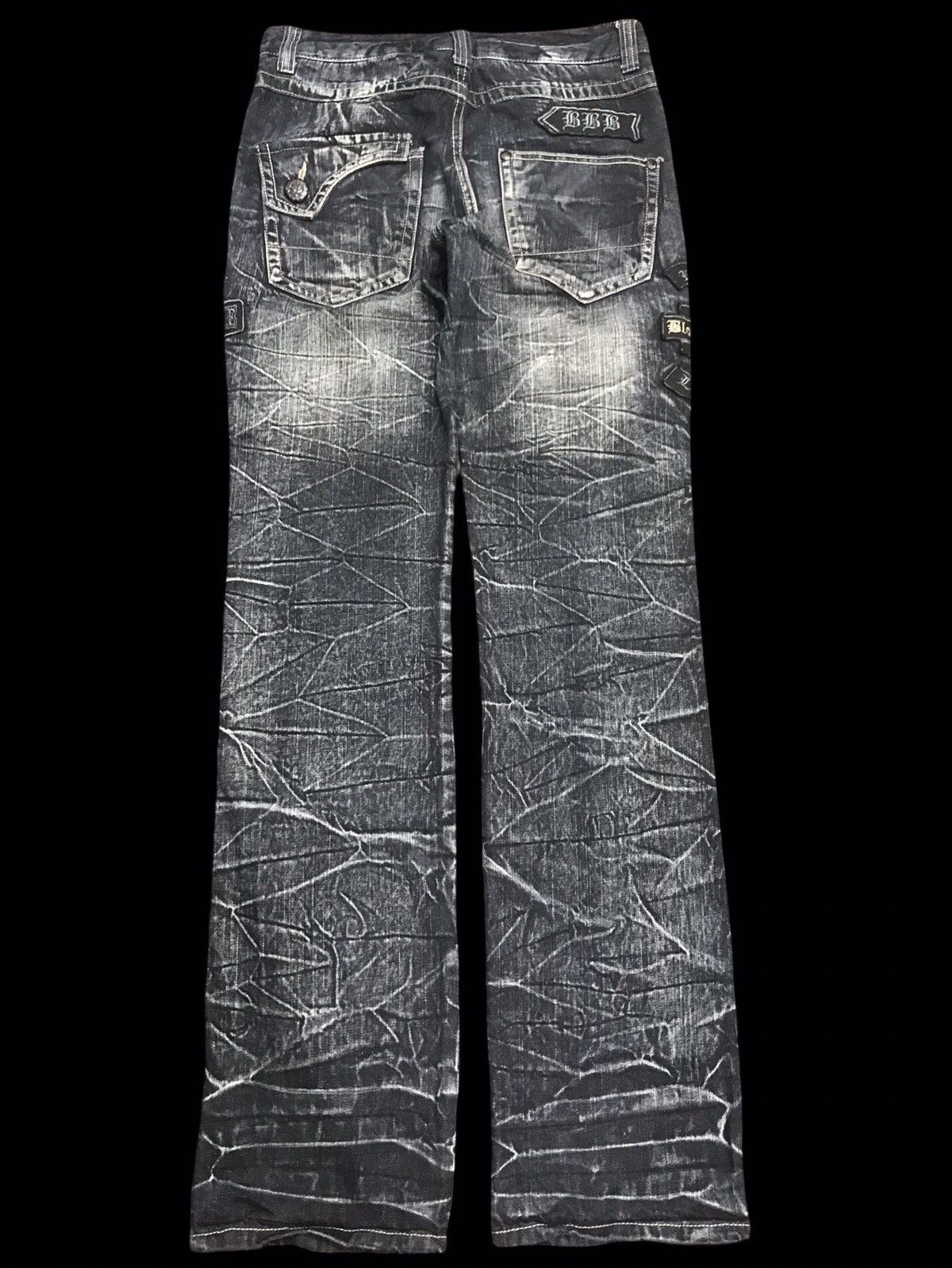 Japanese Brand 💥PUNK DENIM💥BLOW BY BLUE CRACKED FADES PATCHES DENIM F185 Size US 31 - 2 Thumbnail