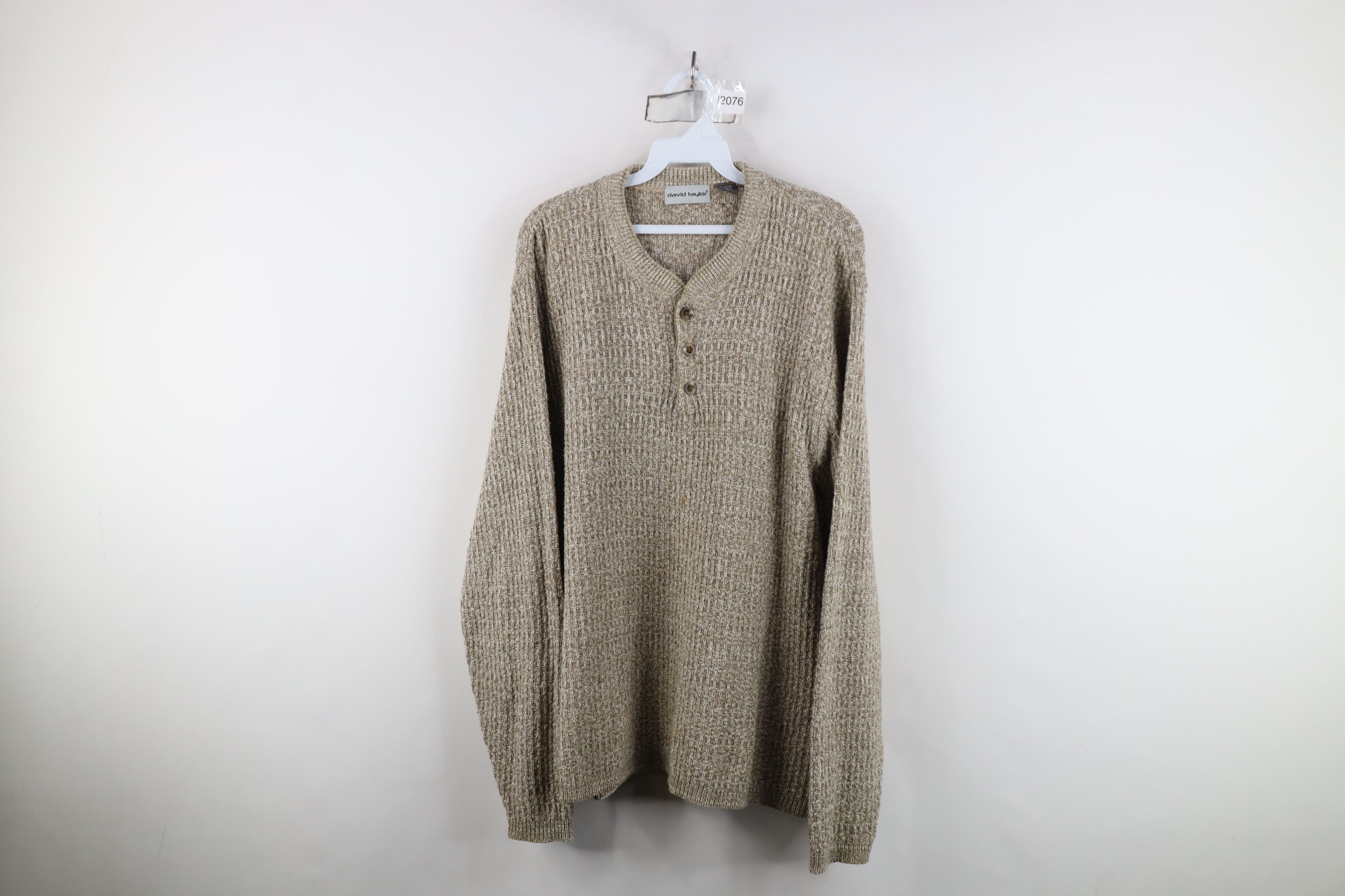 Vintage Vintage 90s Streetwear Knit Henley Sweater Oatmeal Brown Size US L / EU 52-54 / 3 - 1 Thumbnail