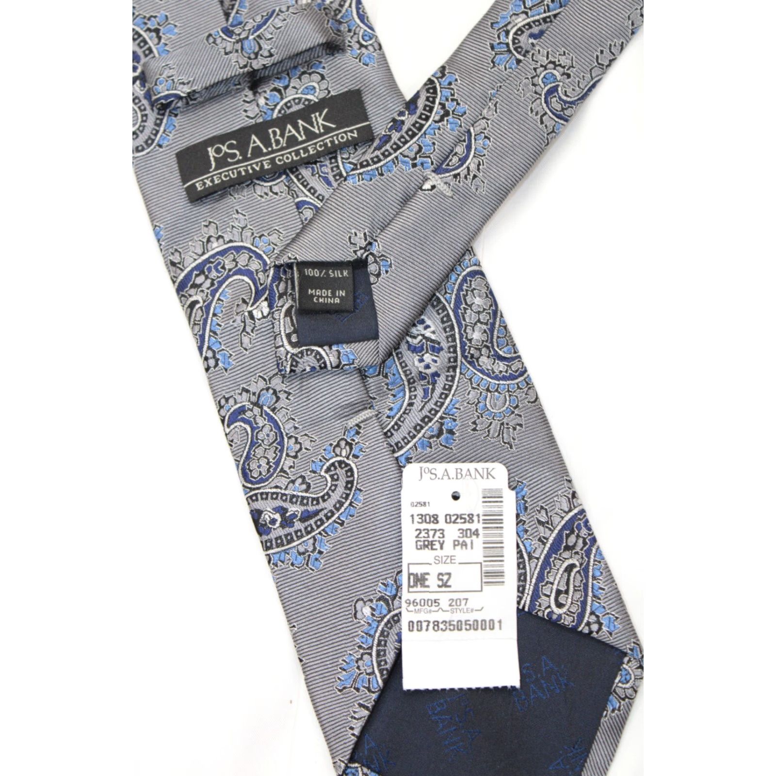 Jos. A. Bank NWT Jos. A. Bank Silk Necktie Men’s Silver Blue Paisley Ribbed Textured Designer Tie 59" X 3.5" Men's Designer Tie Size ONE SIZE - 6 Thumbnail