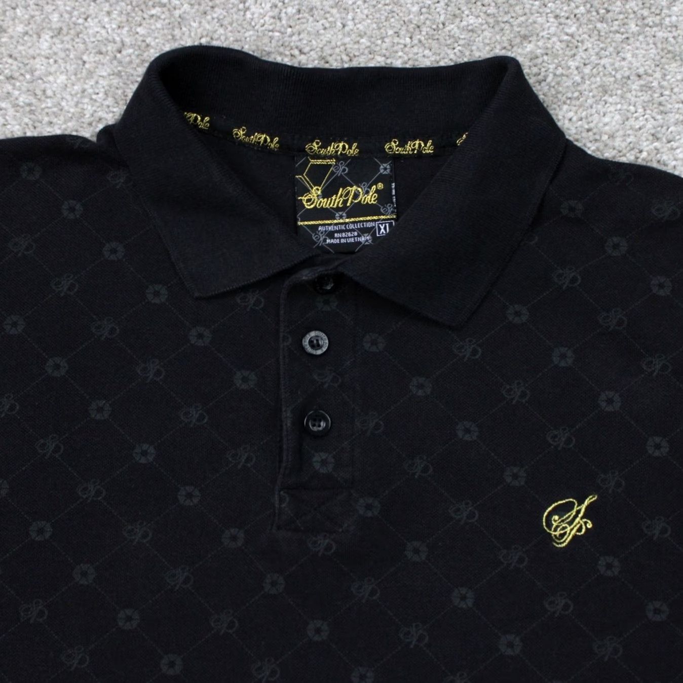 Southpole VINTAGE Southpole Polo Shirt Mens XL Black Logo All Over Print Cotton S/S Pullover Size US XL / EU 56 / 4 - 6 Thumbnail