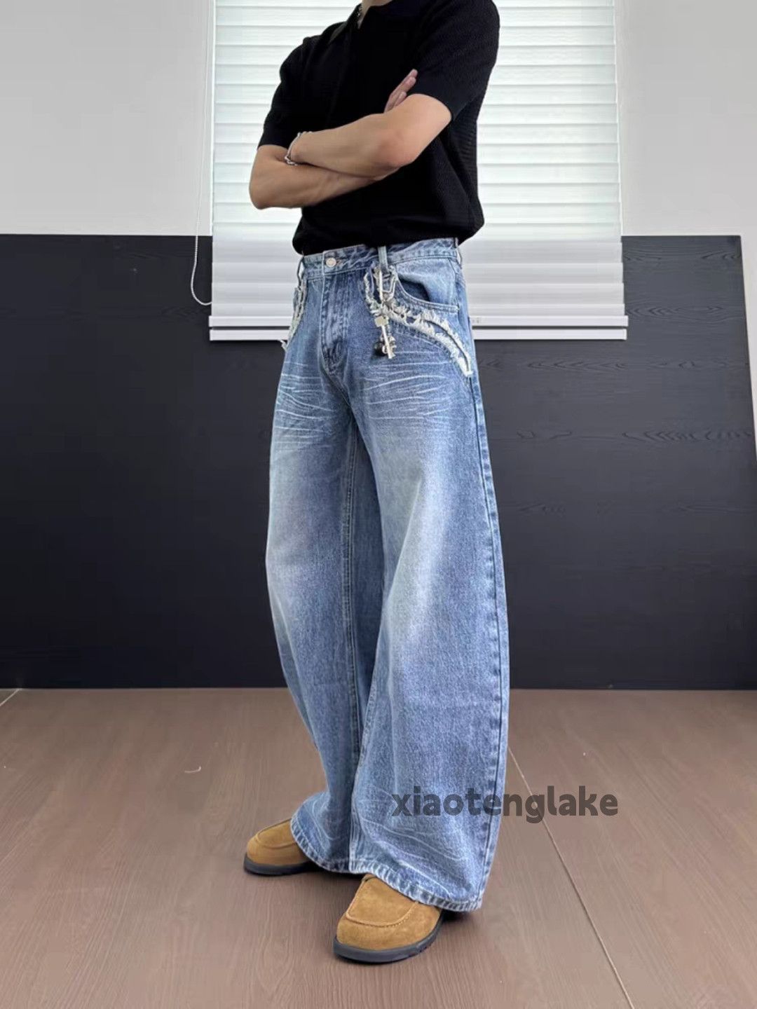 Jean Custom washed faded punk grunge baggy hiphop jeans Size US 31 - 9 Thumbnail