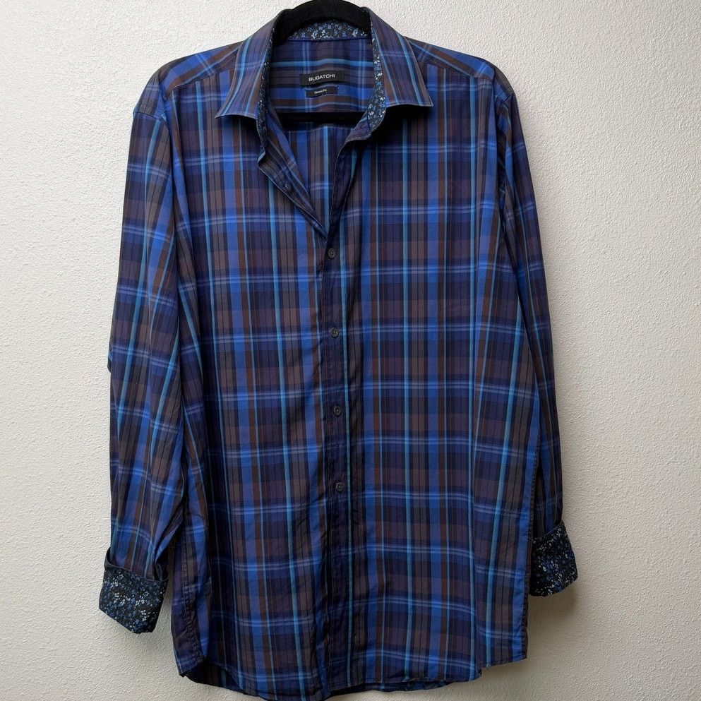BUGATCHI Bugatchi Plaid Button Front Shirt Blue Brown Gray Men’s L Size US L / EU 52-54 / 3 - 2 Thumbnail