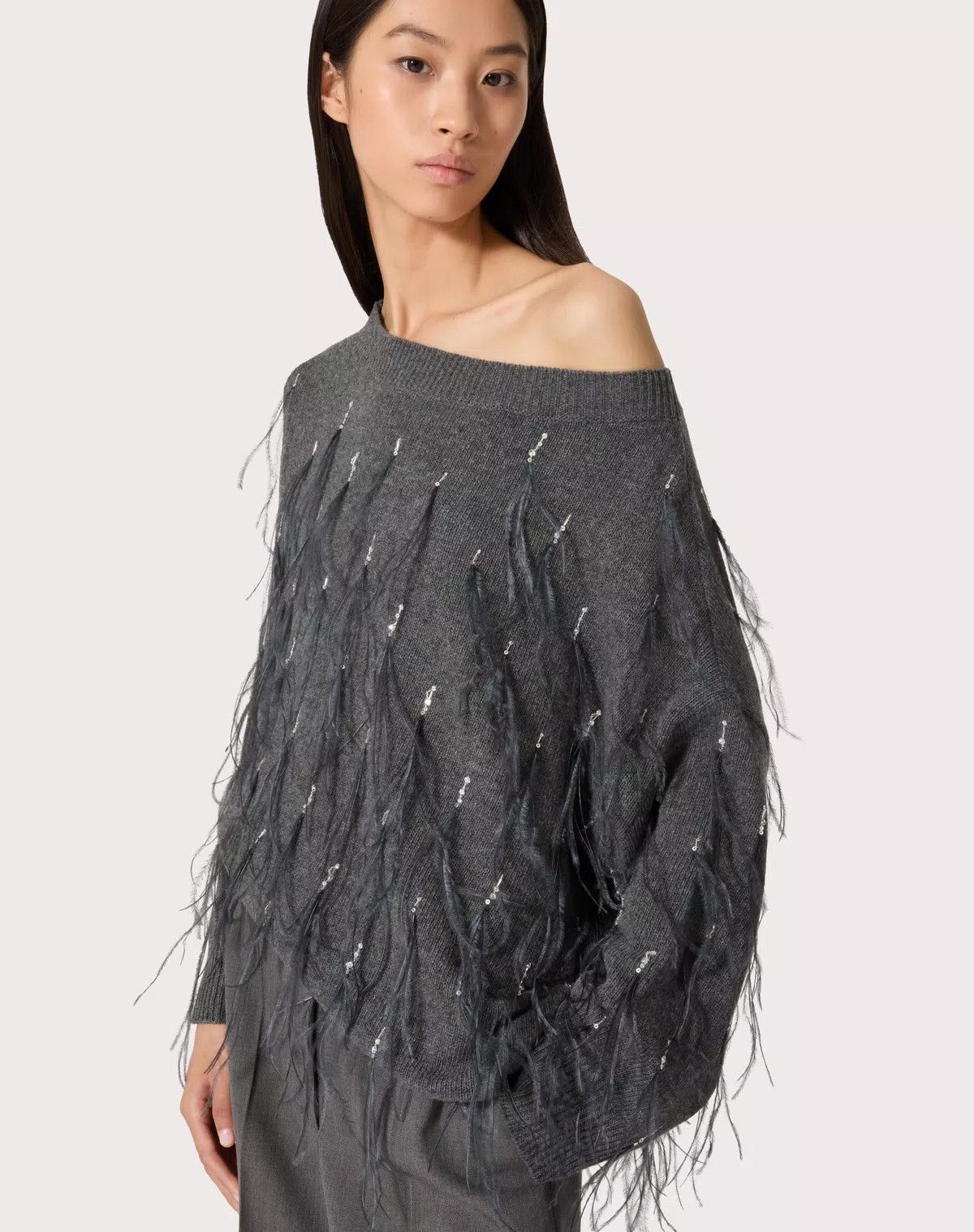 Valentino o1s1wg110426 Embroidered Wool Jumper With Feathers in Grey Size XL / US 12-14 / IT 48-50 - 7 Thumbnail