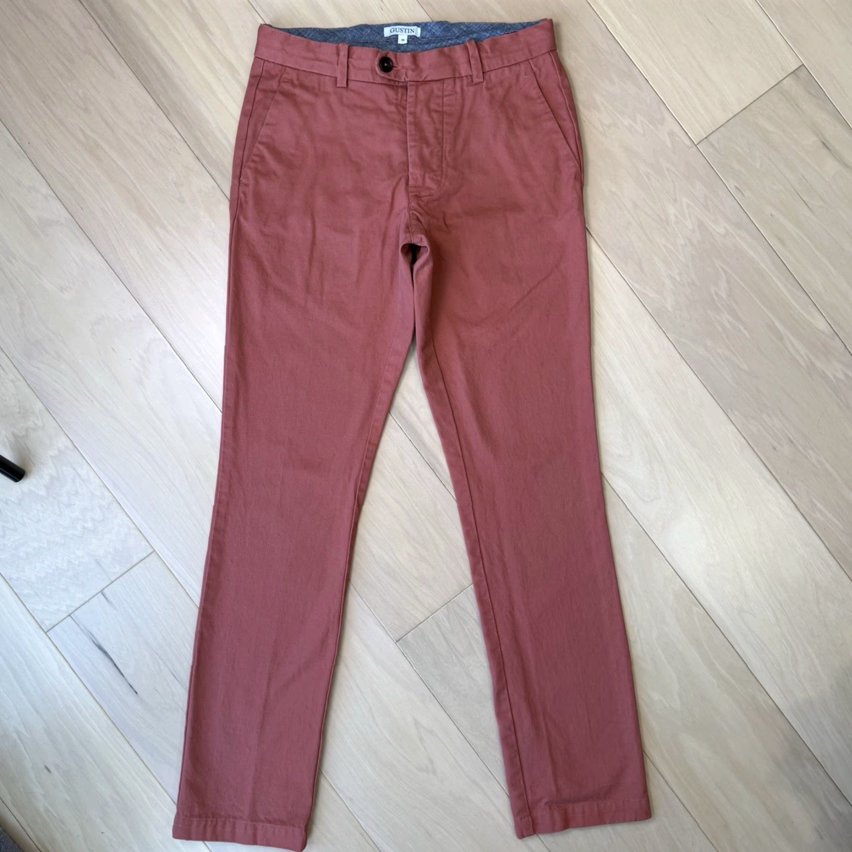 Gustin Gustin American Chino Pants 30 Red Cotton Canvas 5-Pocket Button Zip Regular Straight Men Size US 30 / EU 46 - 2 Thumbnail