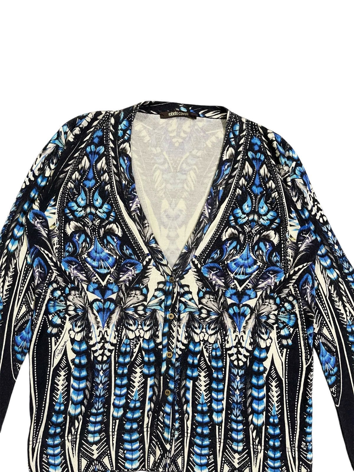 Roberto Cavalli FW14 Roberto Cavalli Floral Blue Cardigan Size M / US 6-8 / IT 42-44 - 4 Thumbnail