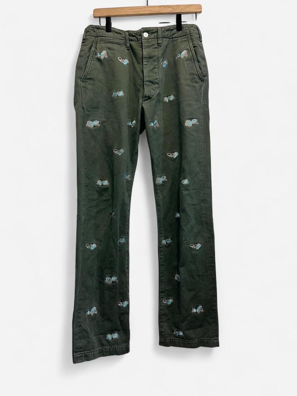 Kapital Diamond Ring Embroidered Pants Olive Green Size US 30 / EU 46 - 1 Thumbnail