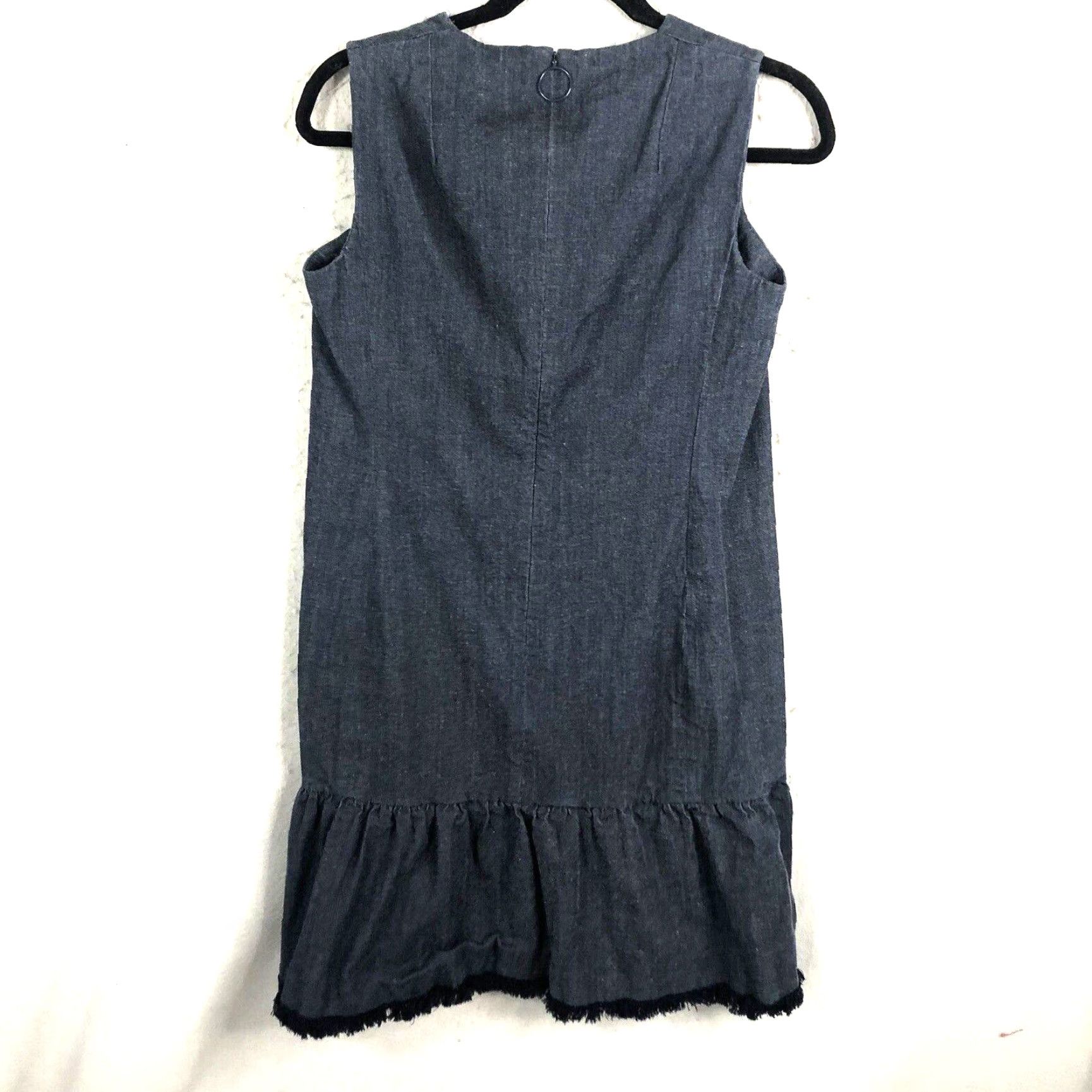 Vintage Akris Punto Dress Womens 10 Blue Denim Stretch Ruffle Raw Hem Shift Knee Length Size L / US 10 / IT 46 - 4 Thumbnail