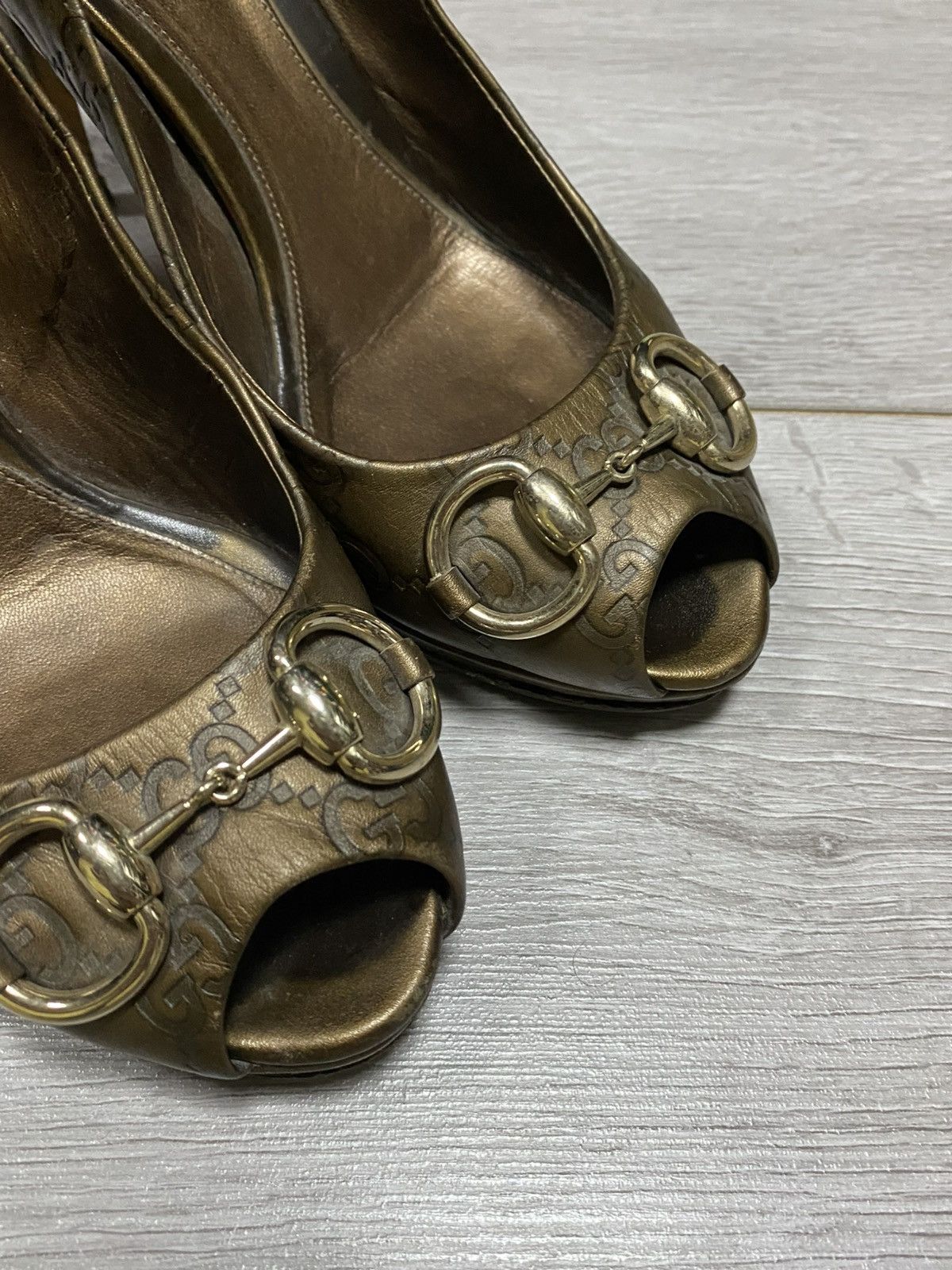 Gucci Gucci horse-bit monogram GG leather heels shoes Size US 8 / IT 38 - 13 Thumbnail
