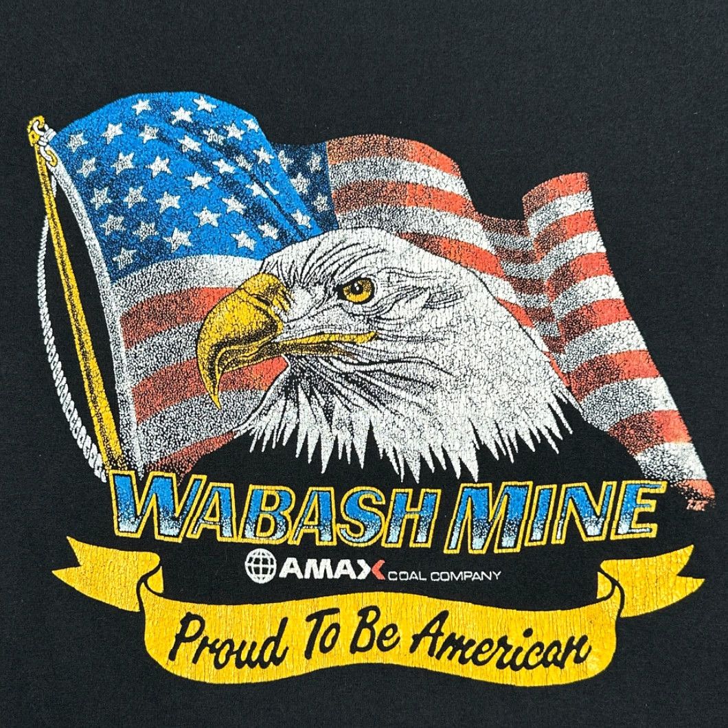Jerzees VINTAGE Wabash Mine Shirt Adult LARGE Black Eagle American Flag Amax USA 80s Size US L / EU 52-54 / 3 - 2 Thumbnail
