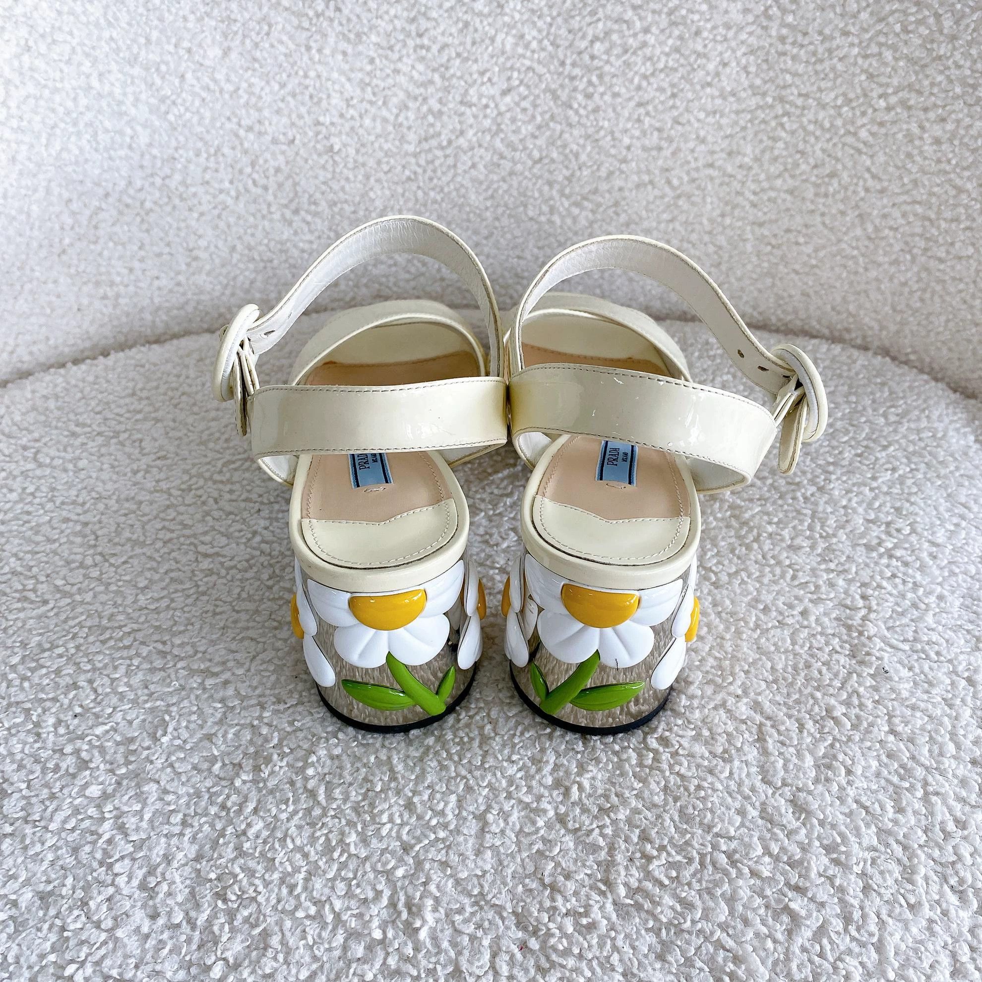Prada Prada White Patent Leather Heeled Sandals 37.5 Size US 7 / IT 37 - 5 Thumbnail
