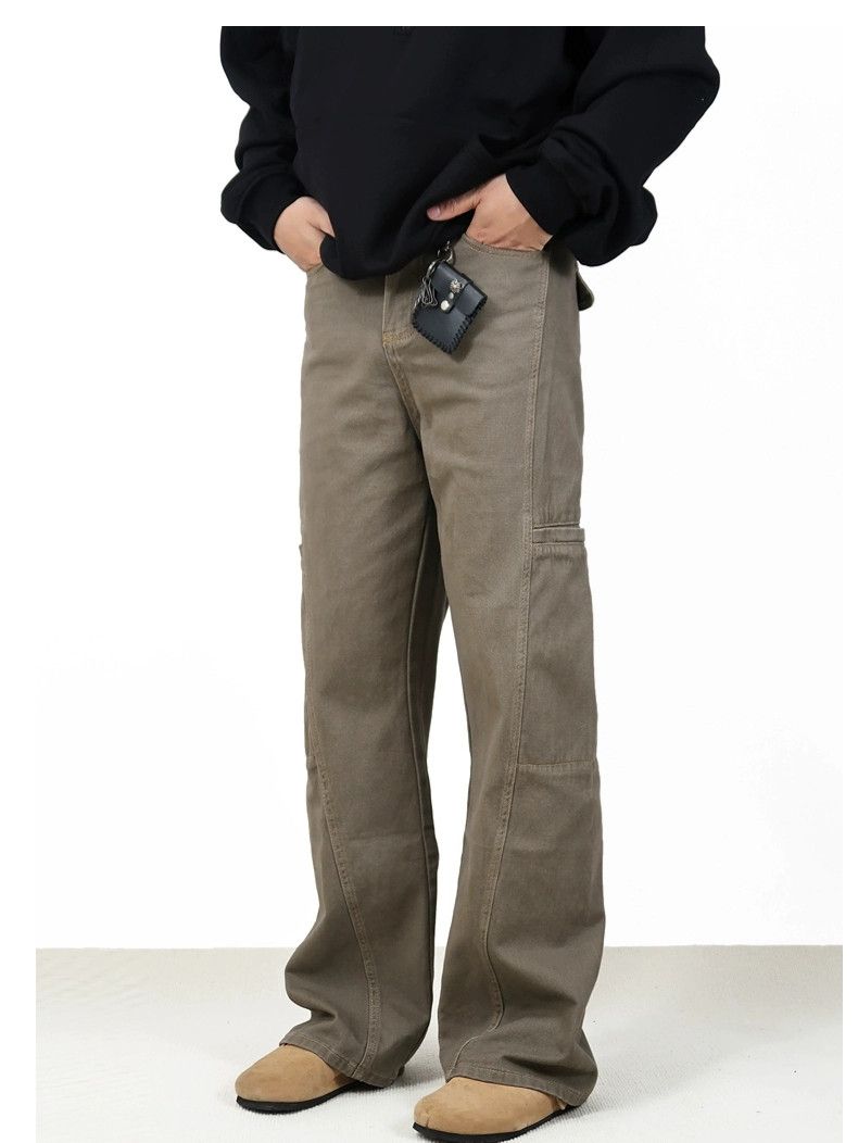 washed faded patchwork utility flared pants