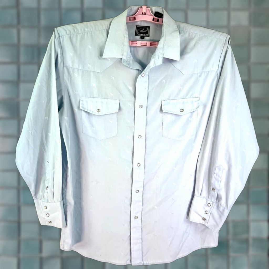 Roper Roper Horse Print Pearl Button Up Western Shirt Mens XL Blue Long Sleeve Size US XL / EU 56 / 4 - 1 Thumbnail