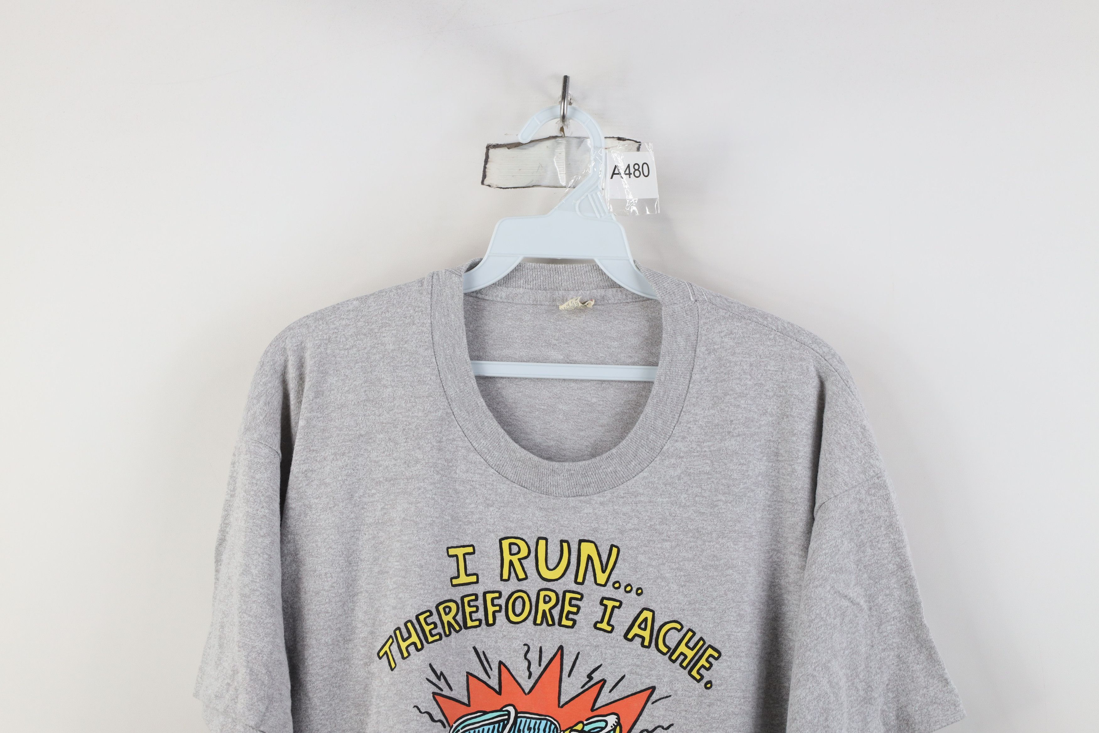 Vintage Vintage 80s Art I Run Therefore I Ache T-Shirt Gray USA Size US XL / EU 56 / 4 - 2 Thumbnail