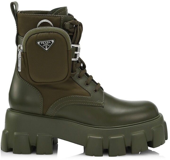 Prada Prada Monolith Leather Nylon Pouch Lug Sole Combat Boot 40 Size US 10 / IT 40 - 3 Thumbnail
