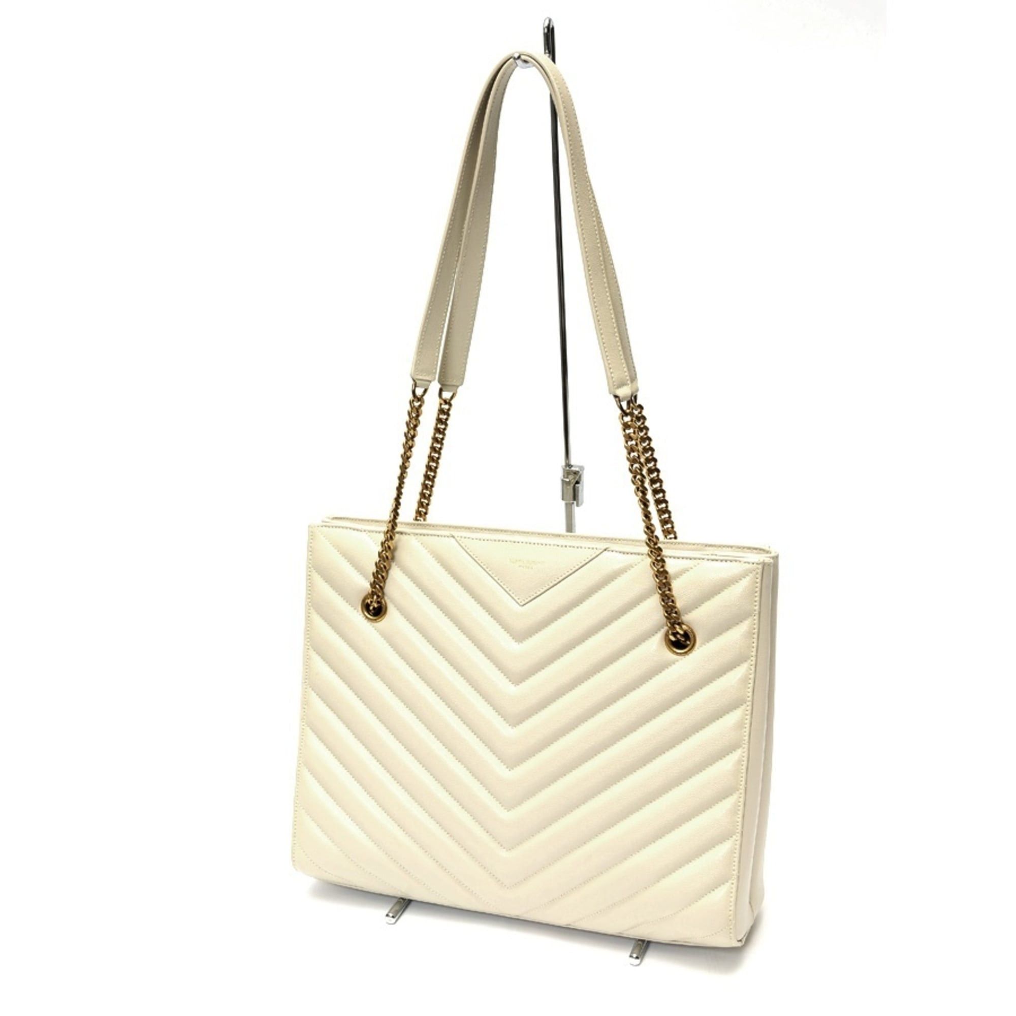 Saint Laurent Paris Saint Laurent Chain Tote Shoulder Bag 568864 Calfskin Ivory S-160141 Size ONE SIZE - 1 Thumbnail