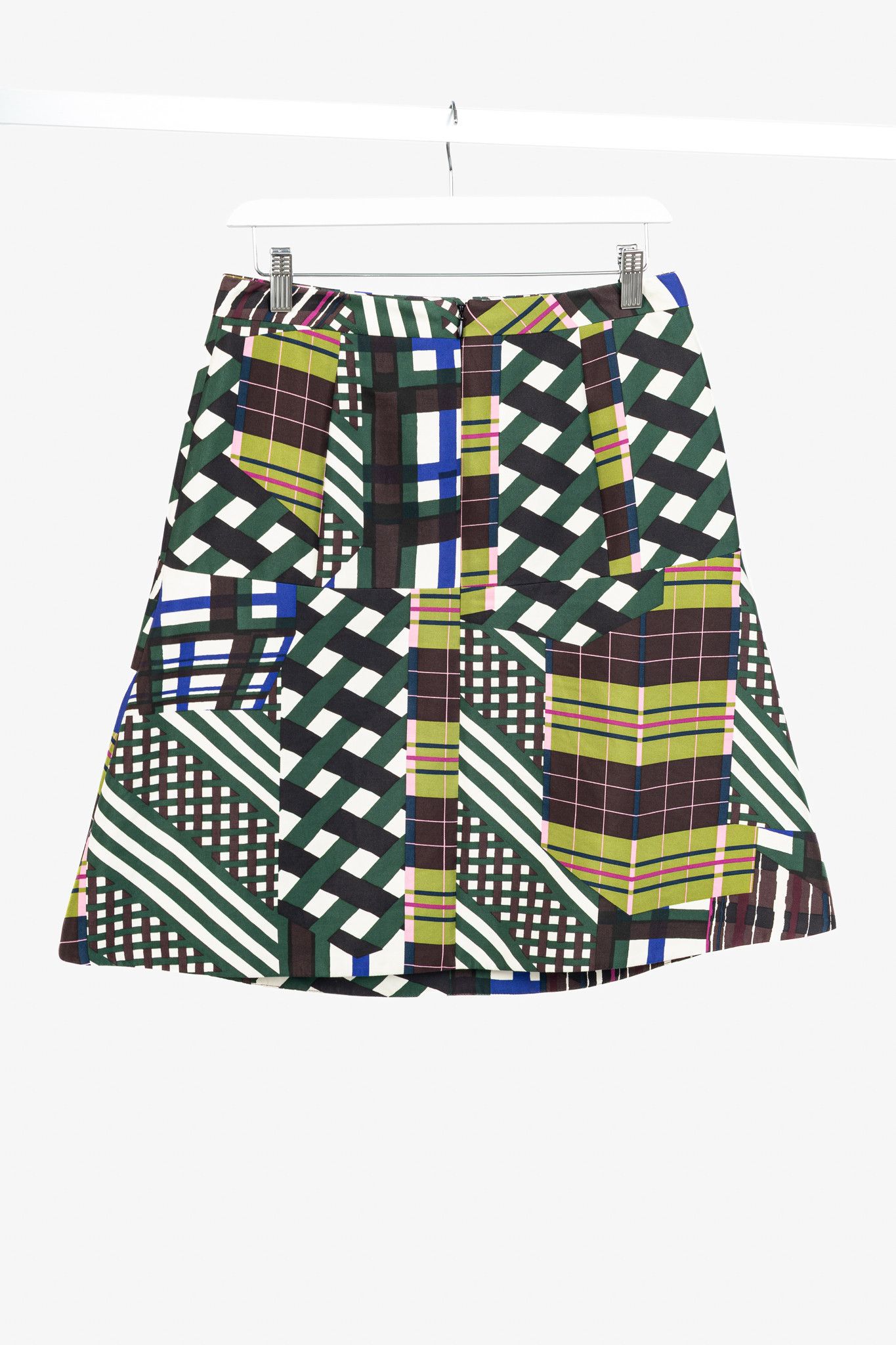Marni Marni PF/15 Green & Brown Patchwork-Plaid A-Line Mini Skirt Size 27" / US 4 / IT 40 - 2 Thumbnail