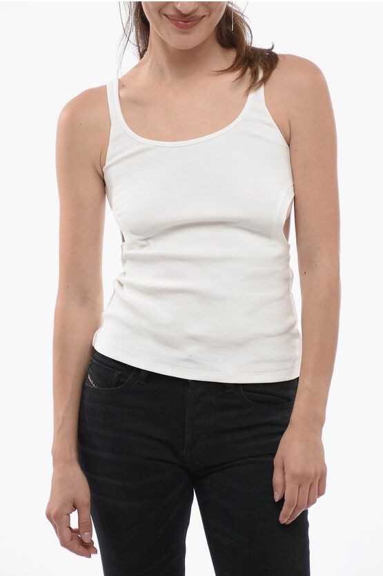 image of Off White Ribbed Stretch Cotton Meteor Tank Top in White, Women's (Size Medium)