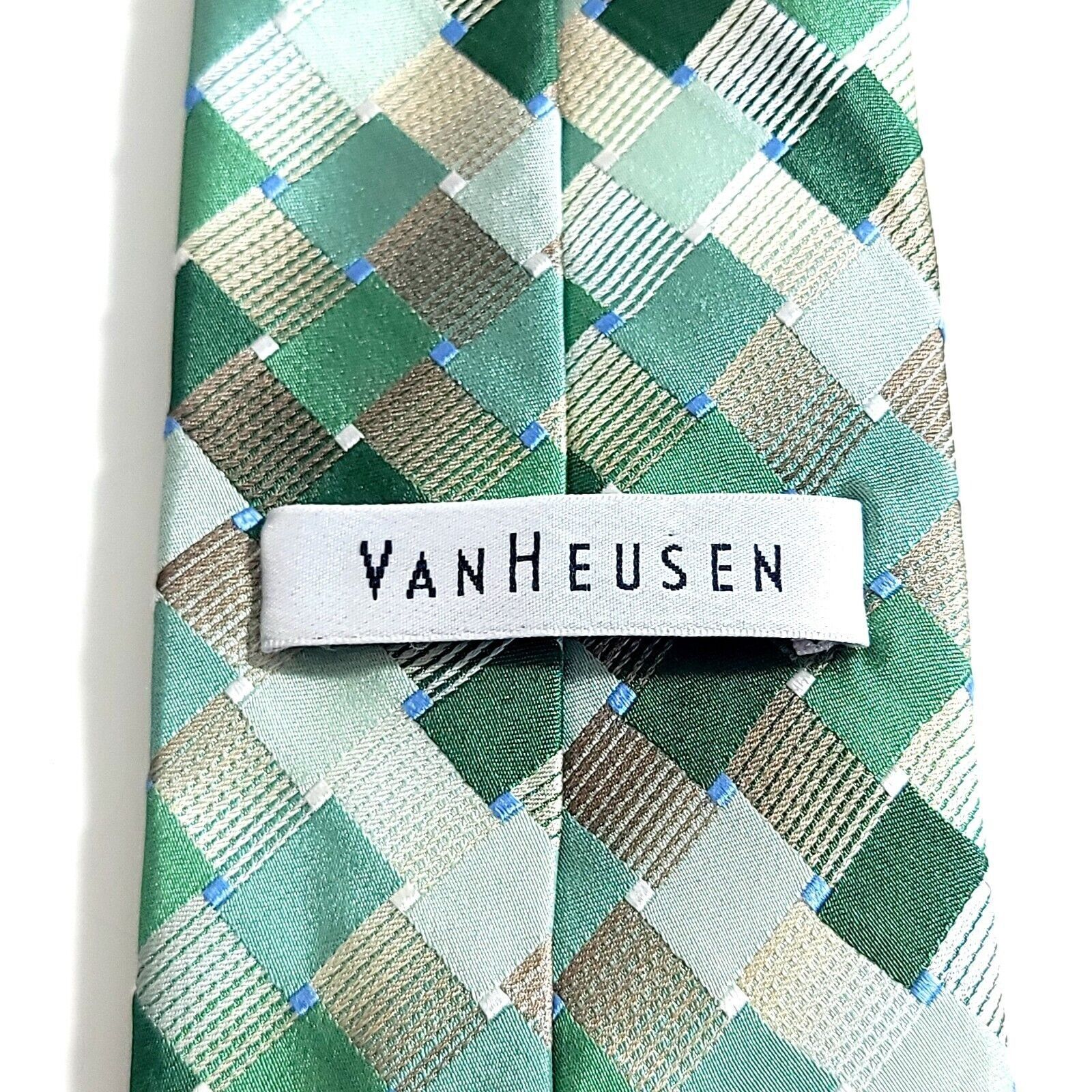Van Heusen Van Heusen Green Tan Abstract Geometric Woven Silk Tie Size ONE SIZE - 3 Thumbnail