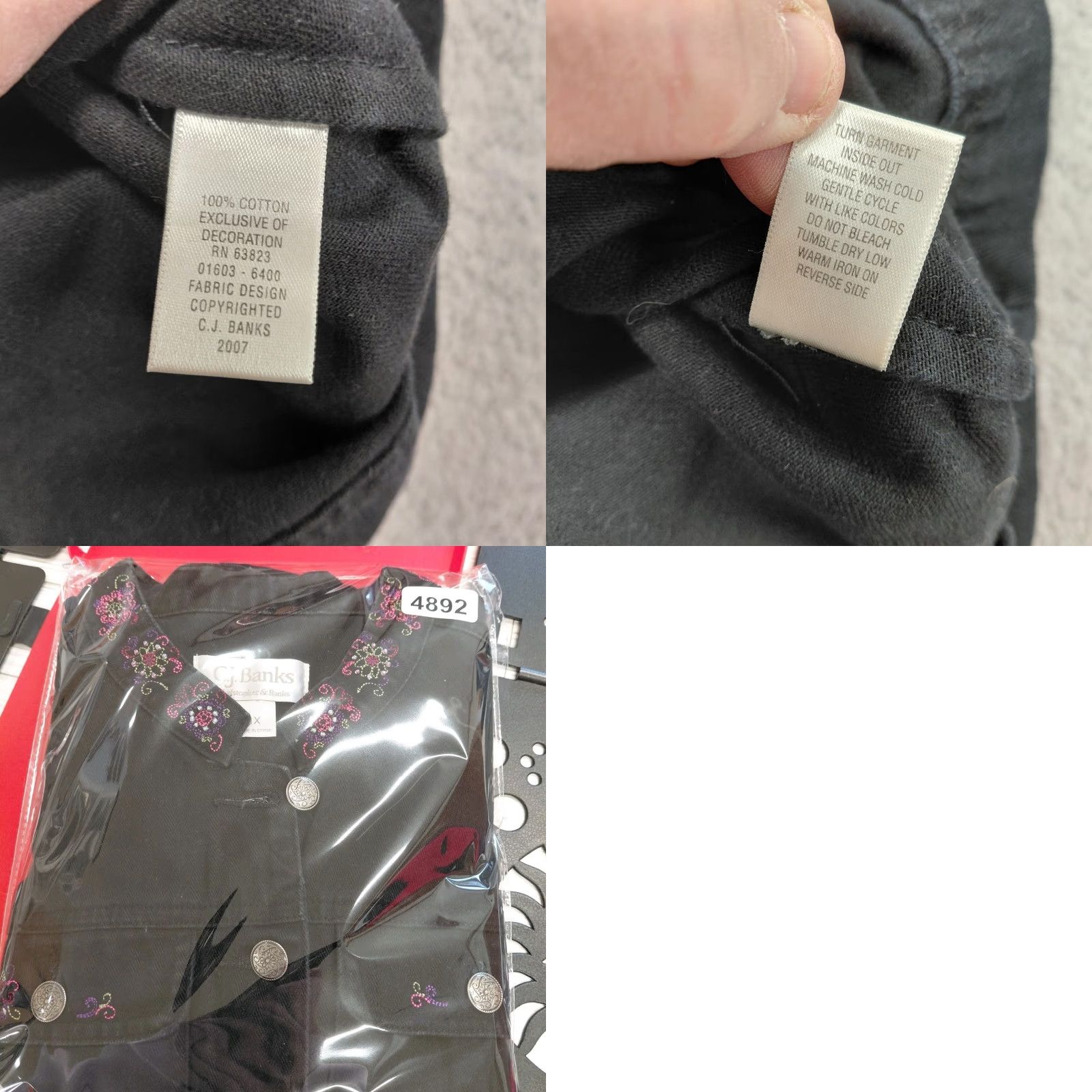 Vintage C.J. Banks Jean Vest Womens Size 1X Black Denim Embroidered Beaded Floral Design Shirt Vest Women Plus Size 1X Floral Size 40" / US 18 - 10 Thumbnail