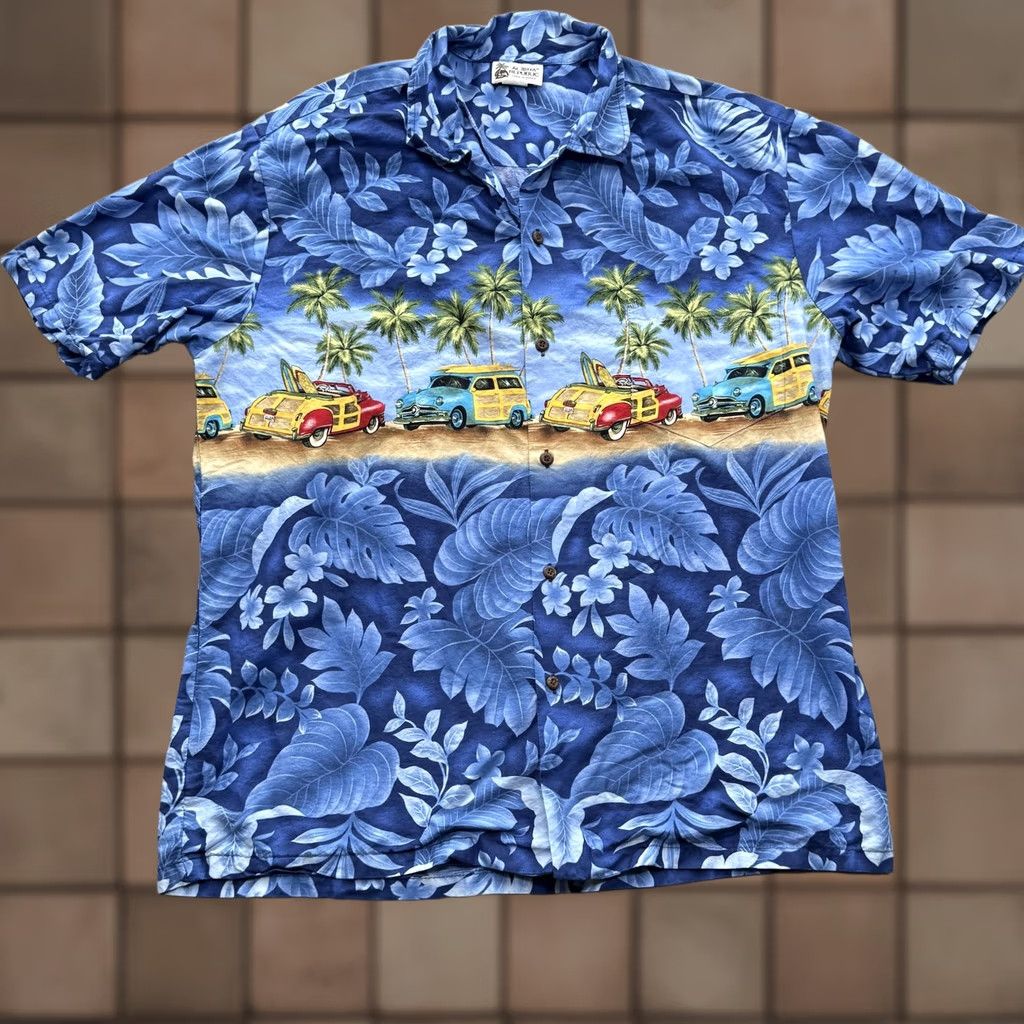 ALOHAS Aloha Republic Shirt Mens XL Blue Hawaiian Woody Car Beach Surf USA Short Sleeve Button-Up Size US XL / EU 56 / 4 - 1 Thumbnail