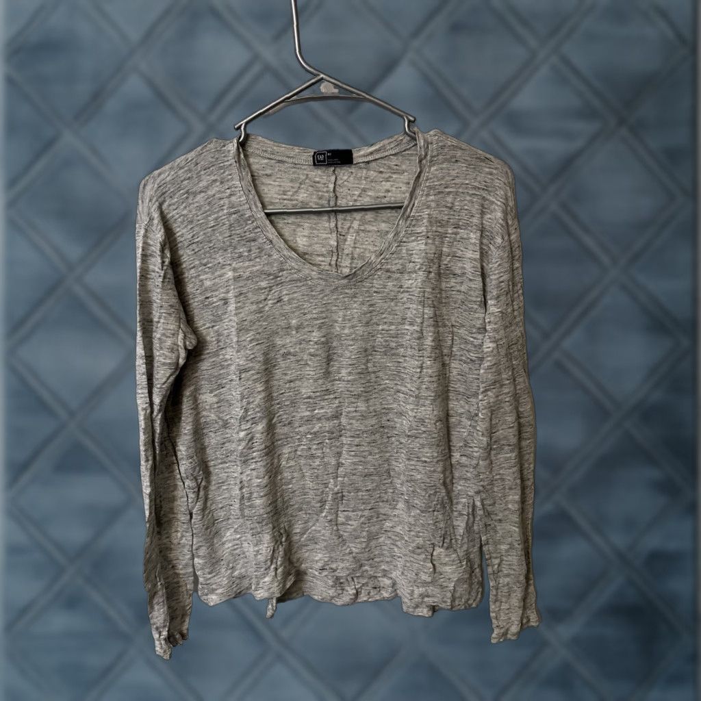 Gap Gap Women's V-Neck T-Shirt XS Gray Cotton Blend Super Soft Long Sleeve Pullover Size XS / US 0-2 / IT 36-38 - 1 Thumbnail