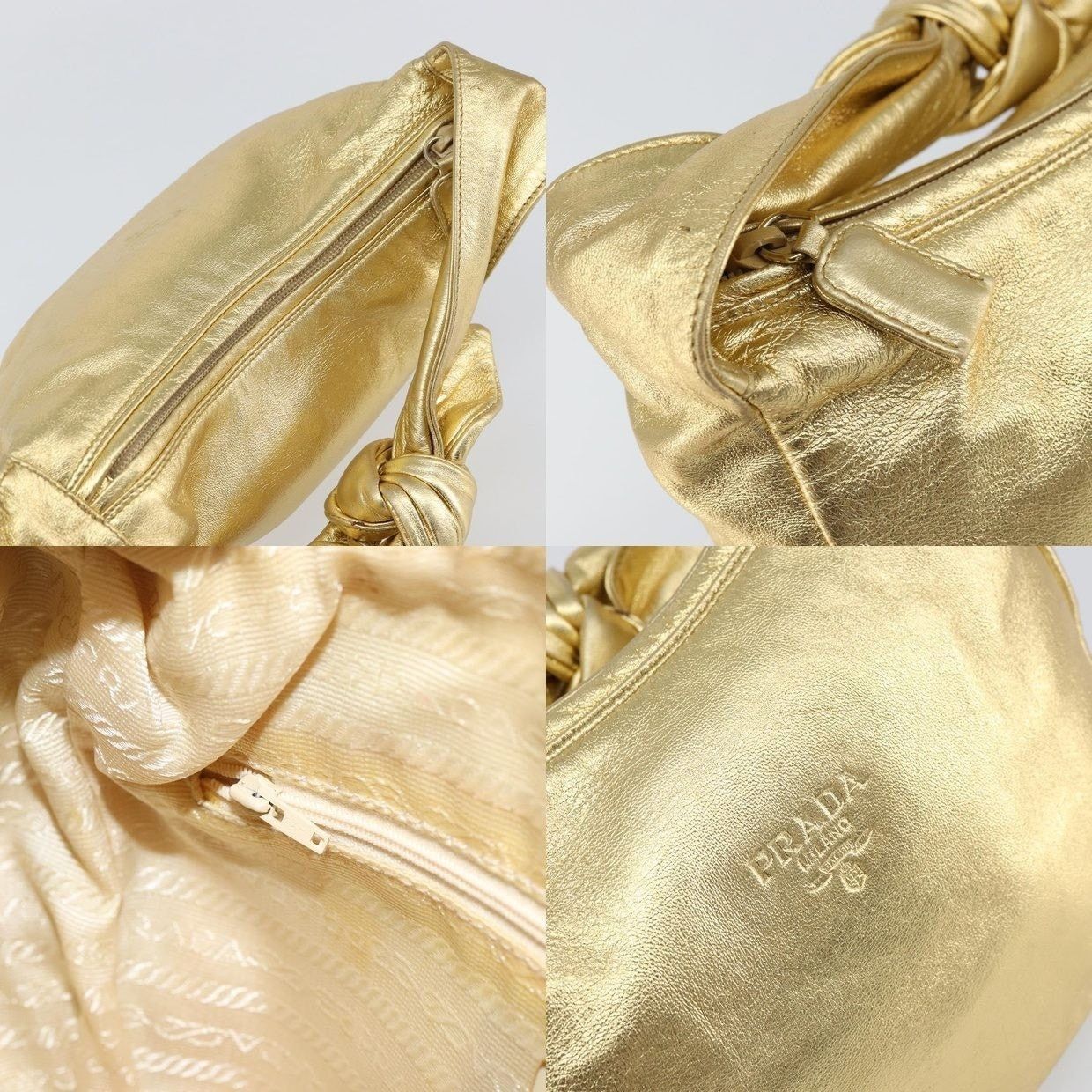 Prada Prada Leather Shoulder Bag Gold Size ONE SIZE - 10 Thumbnail