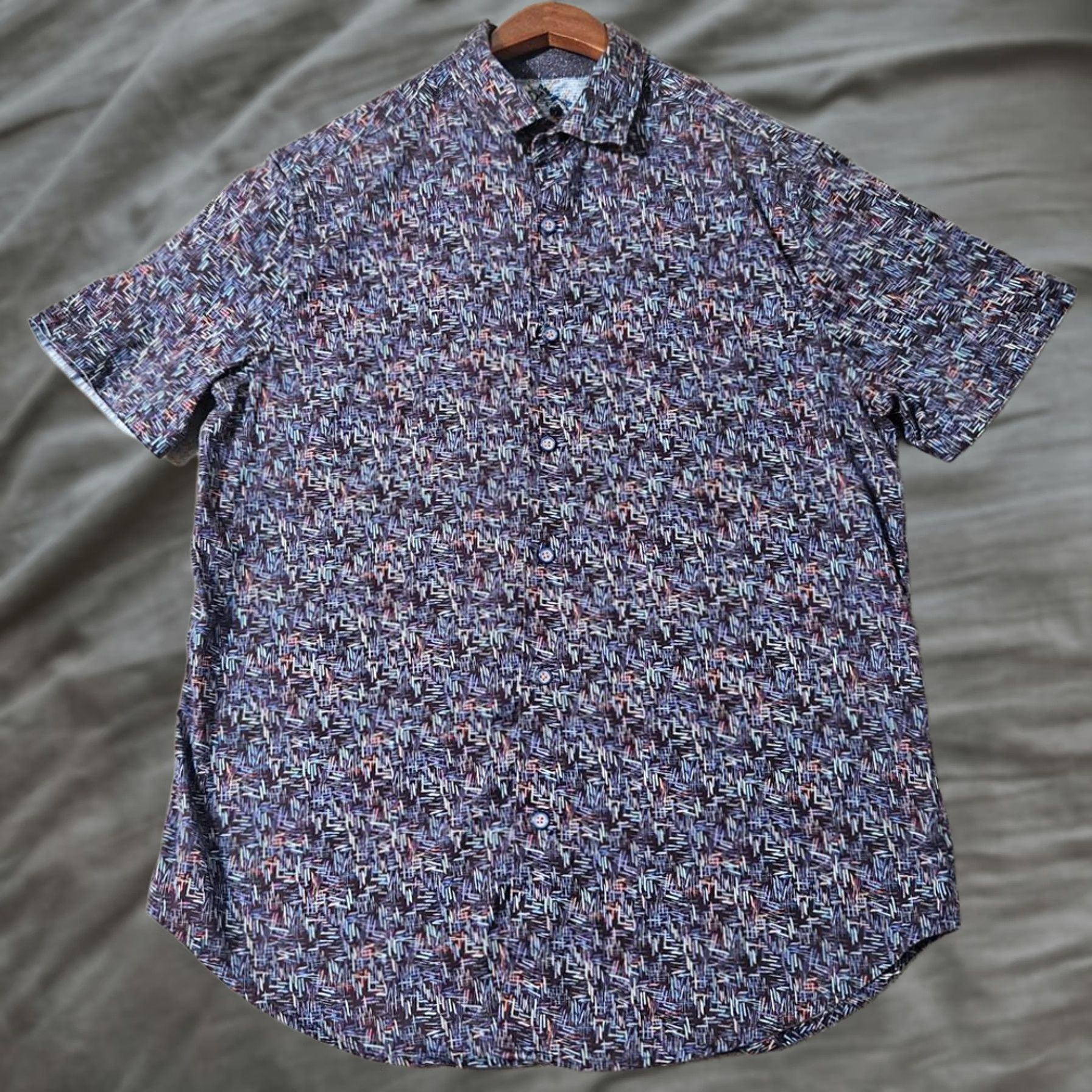Robert Graham Robert Graham Geometric Short Sleeve Classic Fit Button Down Shirt Men's Large Blue Multicolor Size US 33 - 1 Thumbnail