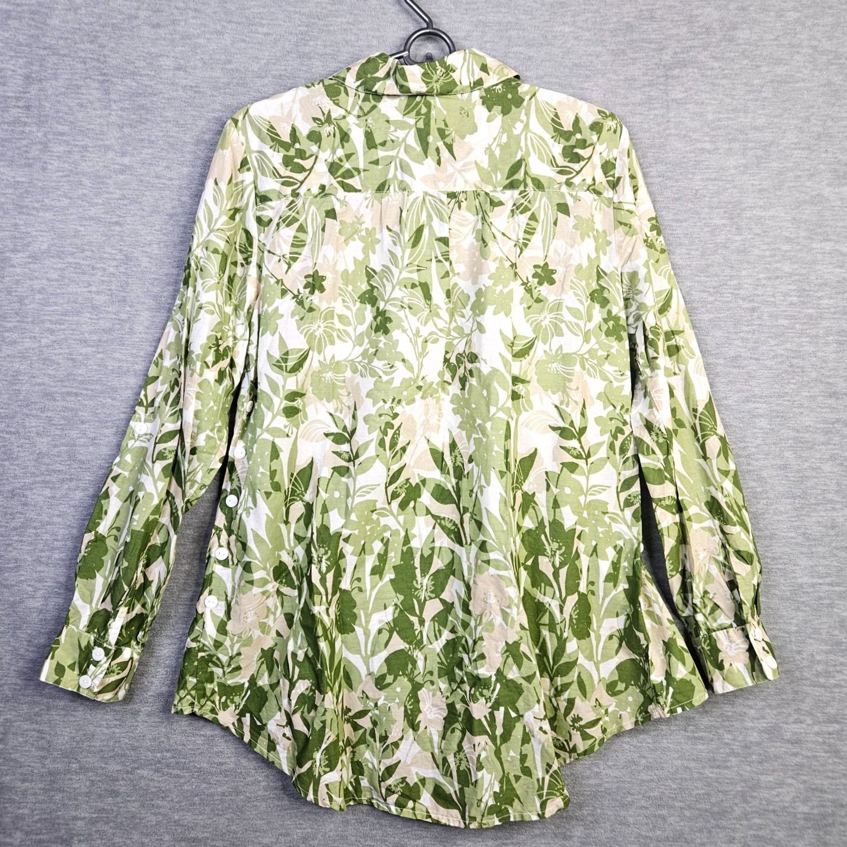 Style & Co Style&Co Women's Green Floral Printed Side Buttons Up Long Sleeve Shirt Sz 8 Size M / US 6-8 / IT 42-44 - 2 Thumbnail