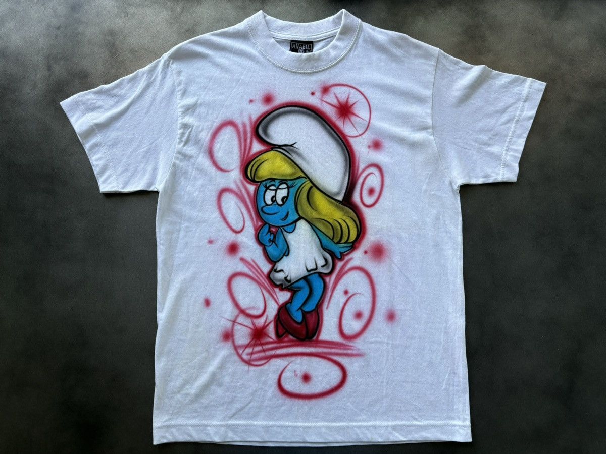 Y2K Airbrush Tee Vintage Smurfs Air Brush Paint 2000s Anime