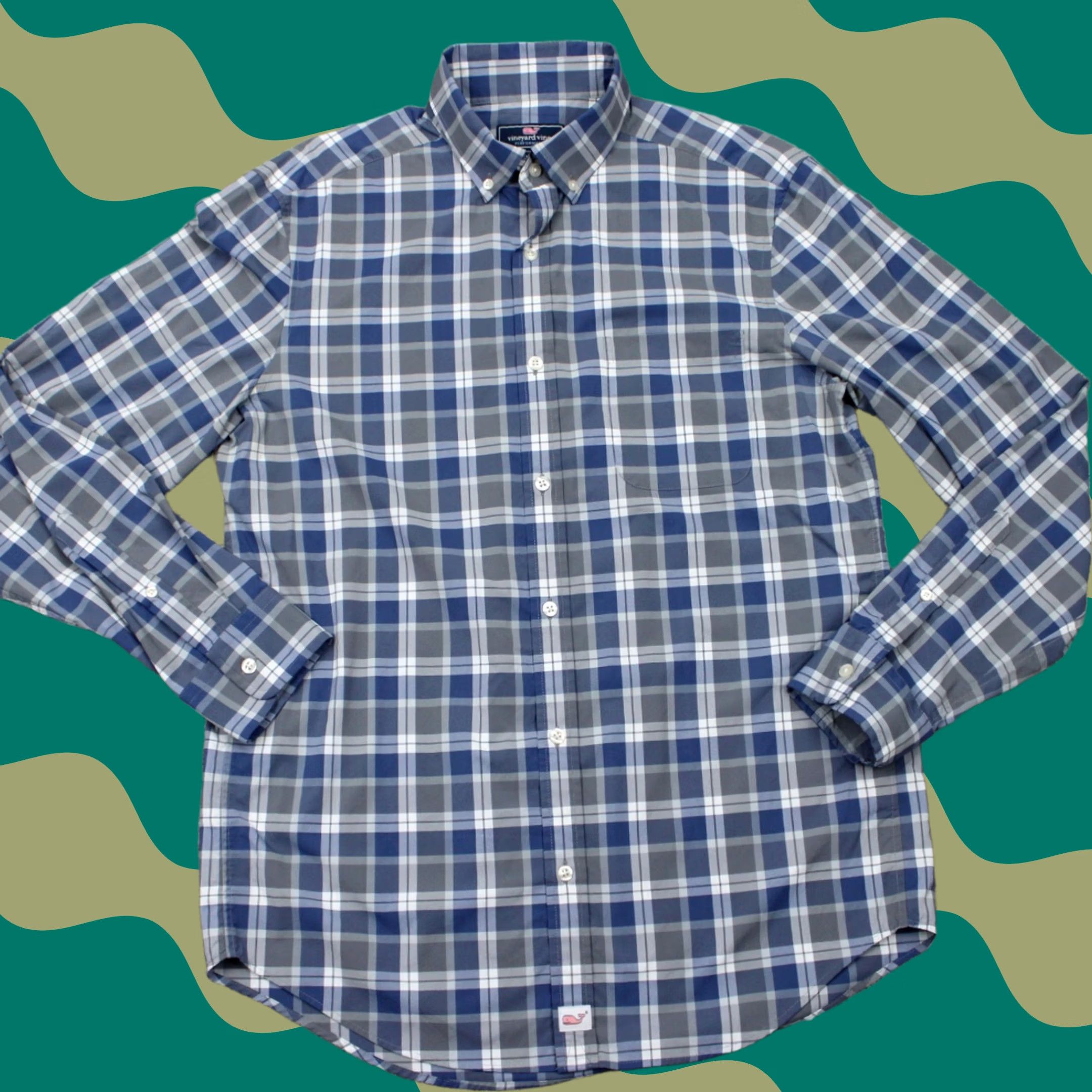 Vineyard Vines Vineyard Vines Performance Shirt Mens Medium Blue/Gray Classic Fit Murray L/S Size US M / EU 48-50 / 2 - 1 Thumbnail