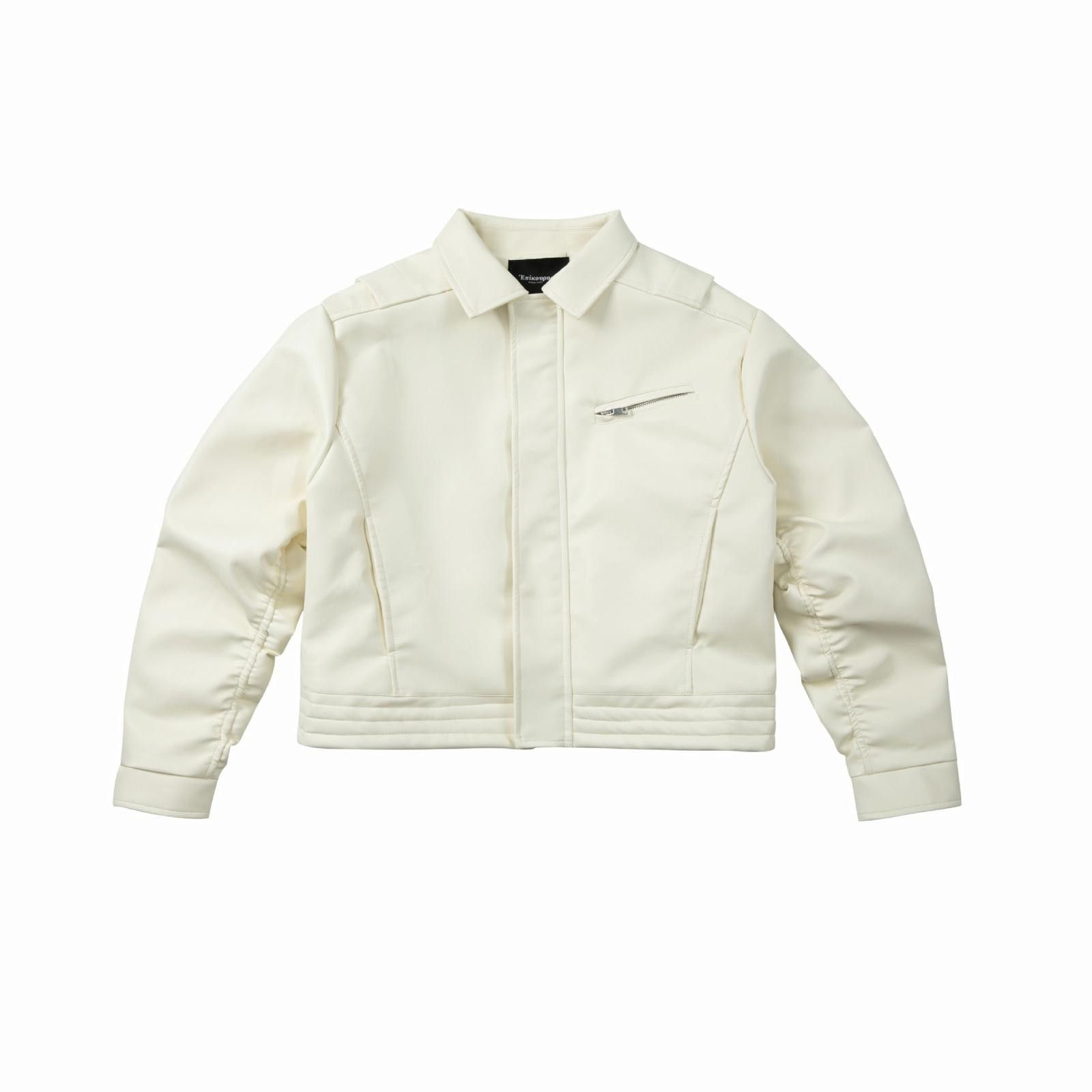 Japanese Brand Cropped Leather Bomber - Ruched Sleeves Jacket Size US M / EU 48-50 / 2 - 3 Thumbnail