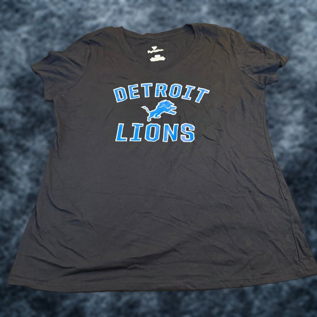 Vintage Fanatics Detroit Lions V Neck T Shirt Black Blue NFL Football Womens Large Size L / US 10 / IT 46 - 1 Thumbnail