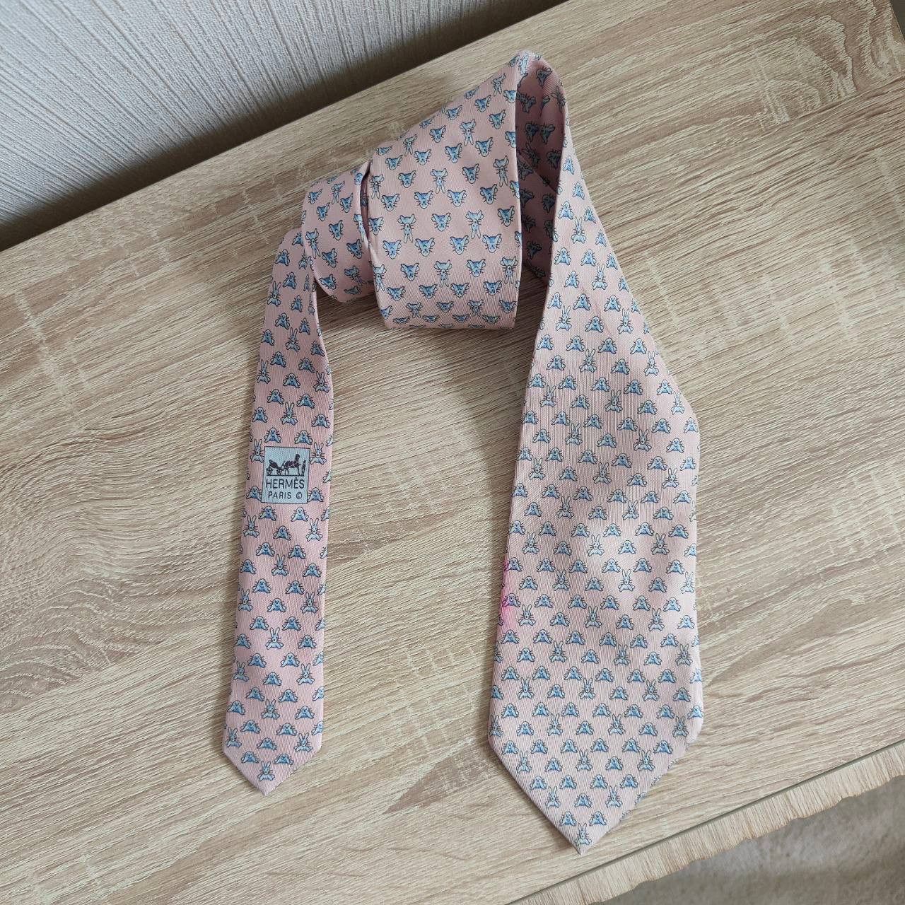 Hermes Hermes Paris Silk Tie 5272 SA Animals Pink Size ONE SIZE - 2 Thumbnail